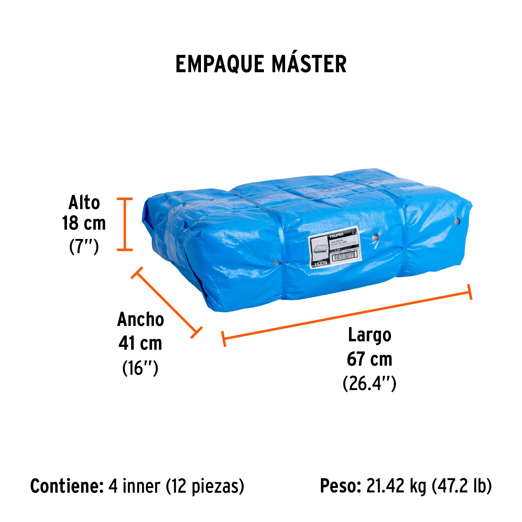Lona reforzada, 3 x 3 metros, azul