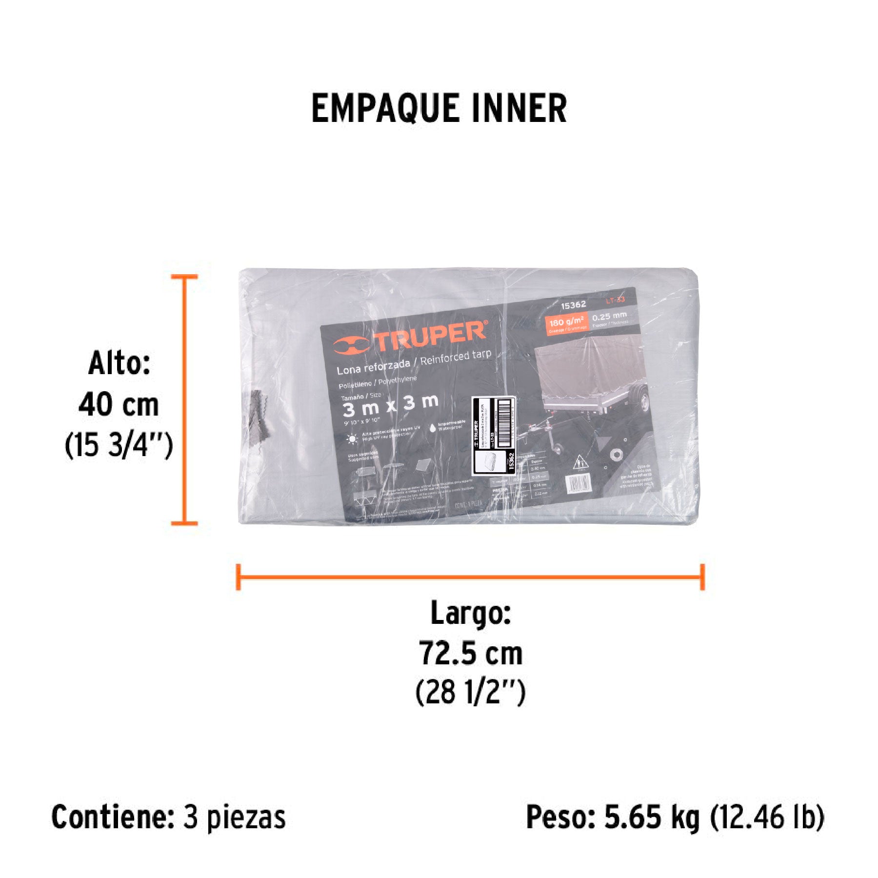 Lona reforzada, 3 x 3 m, gris