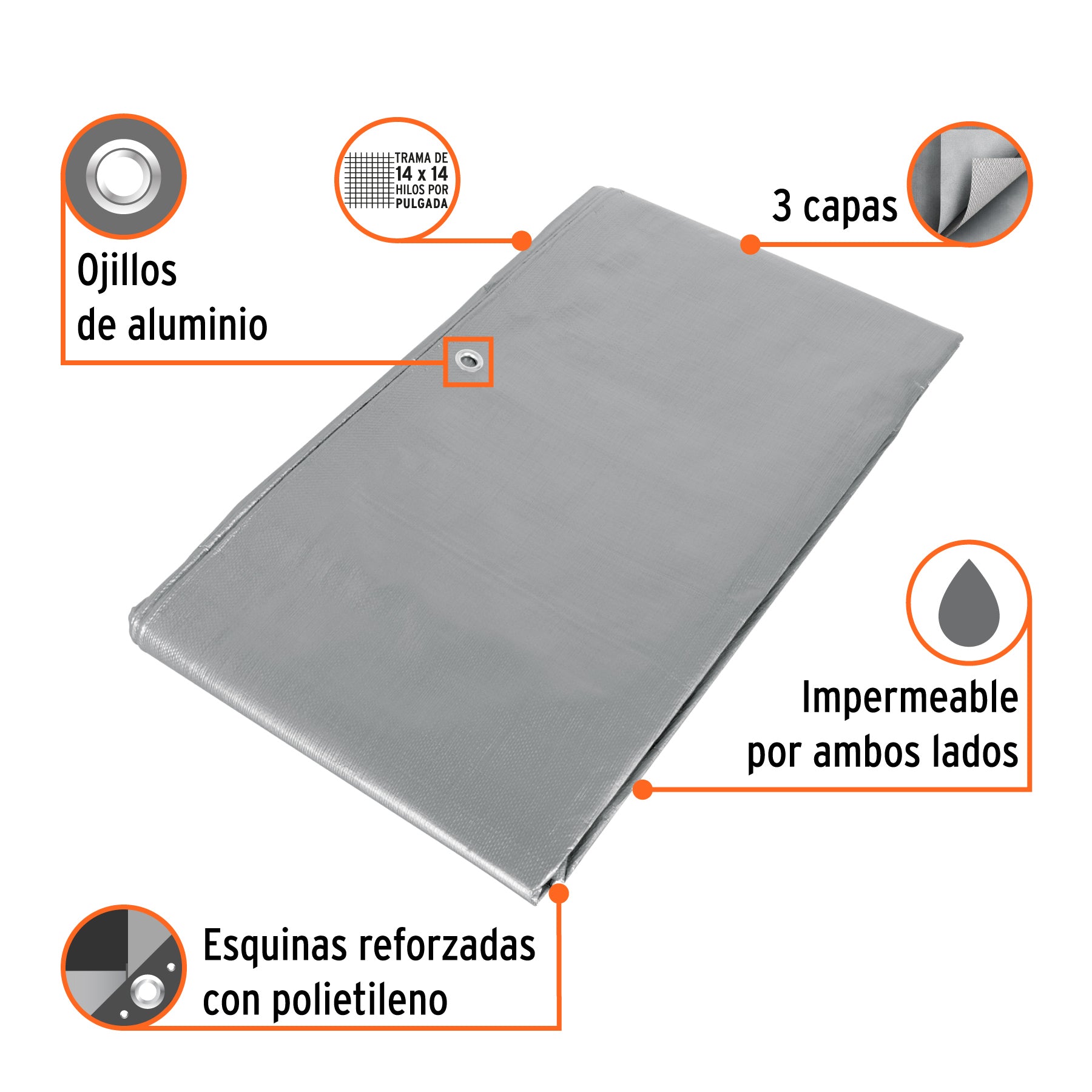 Lona reforzada, 3 x 3 m, gris