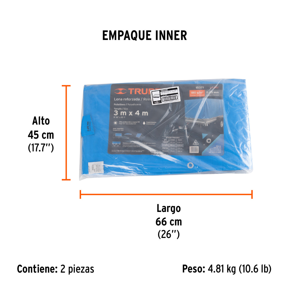 Lona reforzada, 3 x 4 metros, azul
