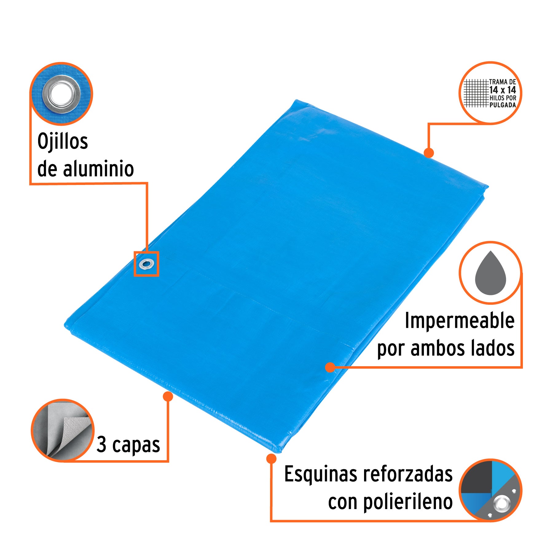 Lona reforzada, 3 x 4 metros, azul