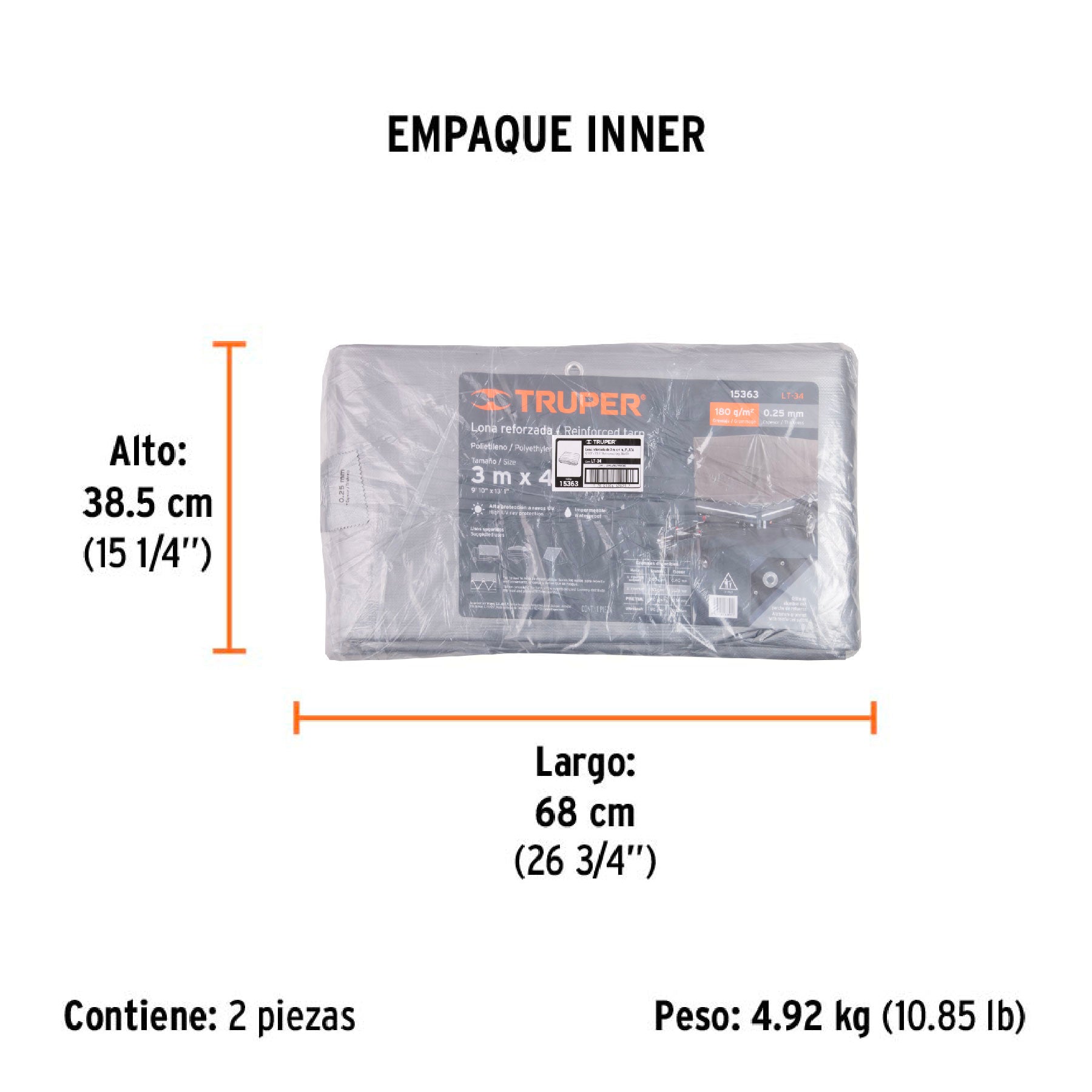 Lona reforzada, 3 x 4 m, gris
