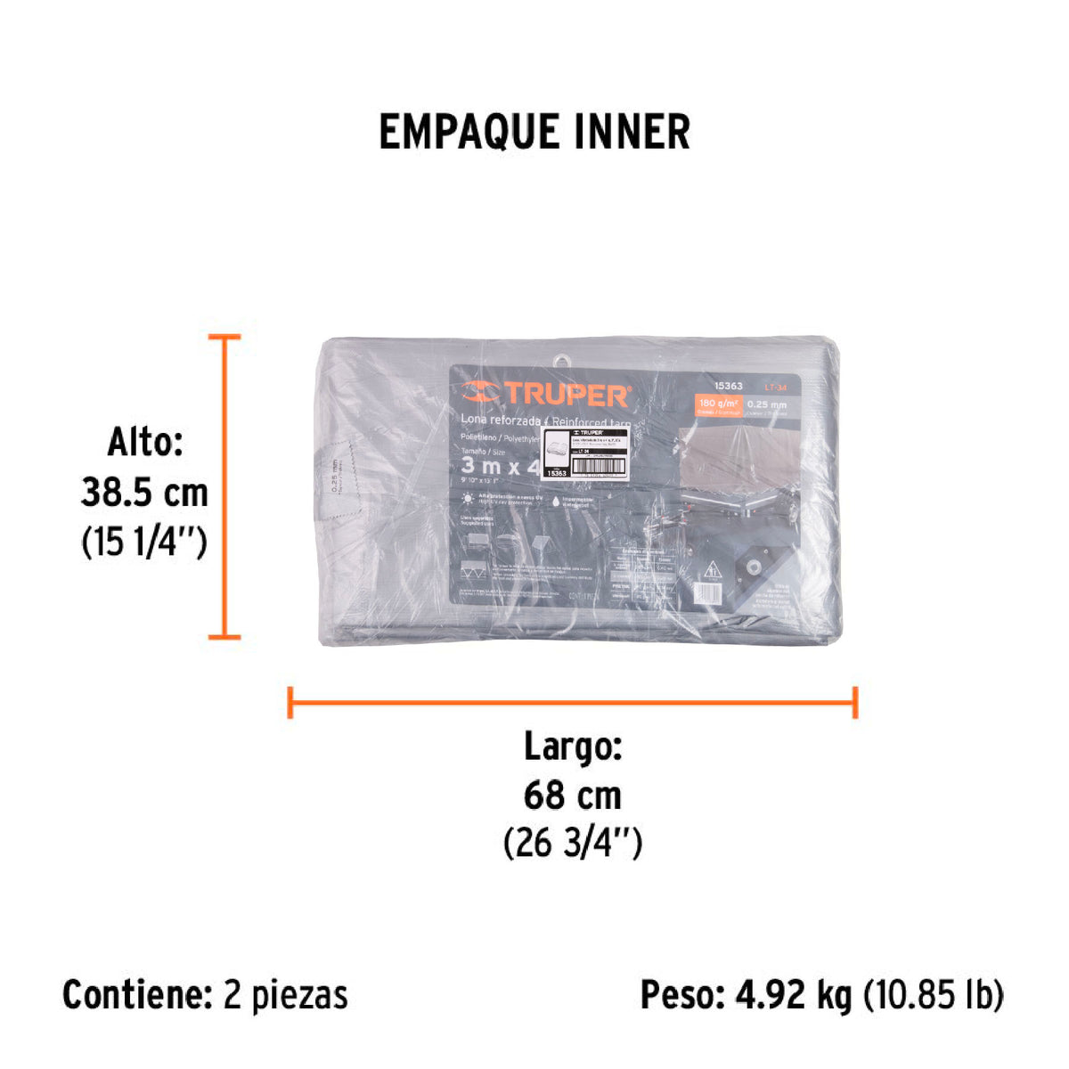 Lona reforzada, 3 x 4 m, gris