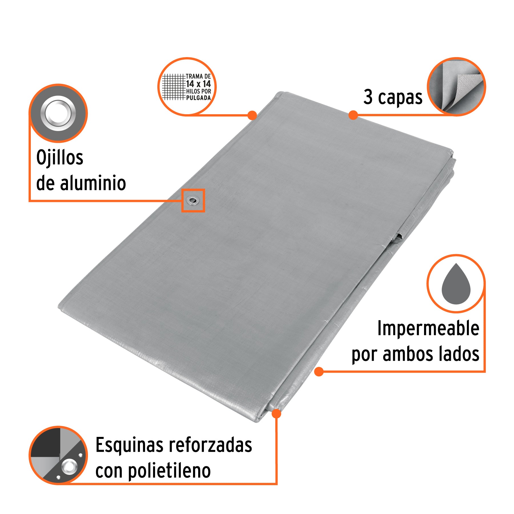 Lona reforzada, 3 x 4 m, gris