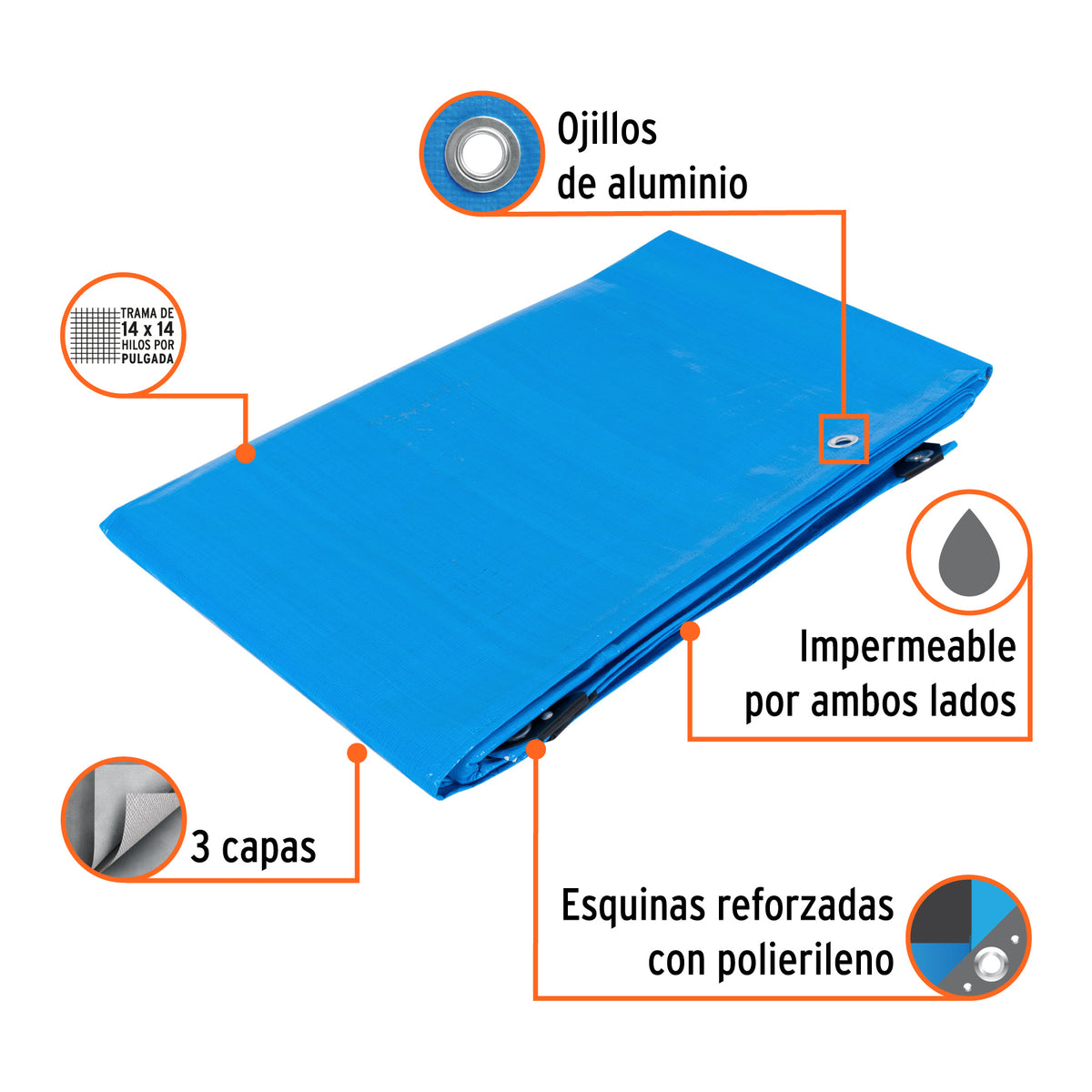 Lona reforzada, 3 x 5 m, azul