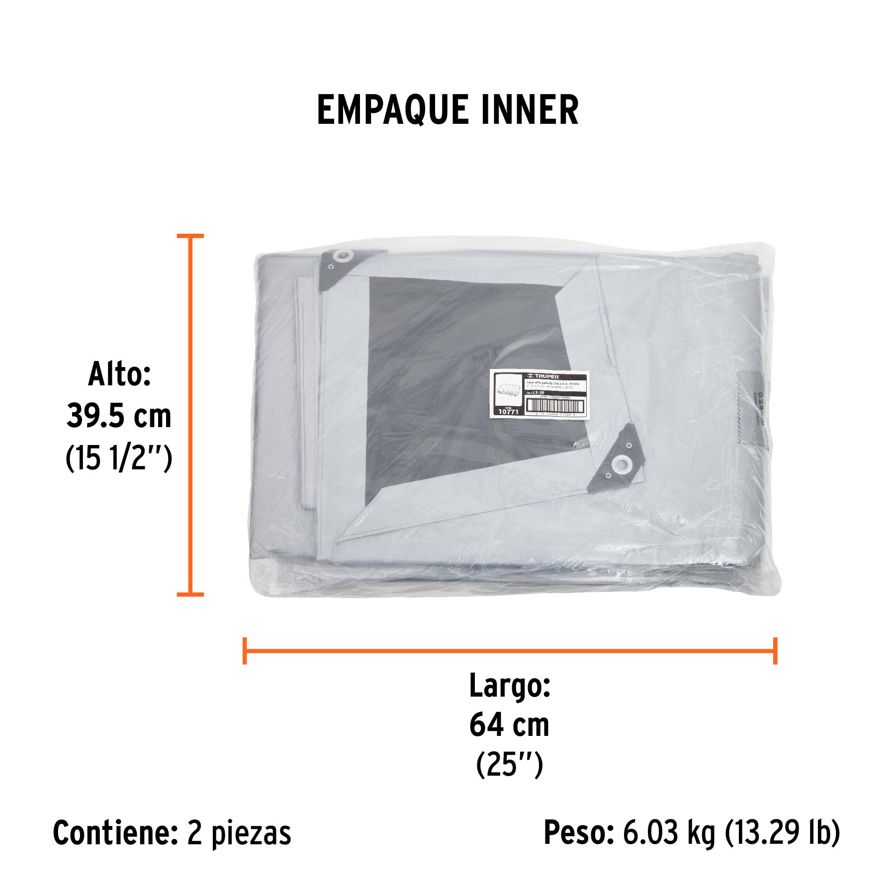 Lona reforzada, 3 x 5 m, gris