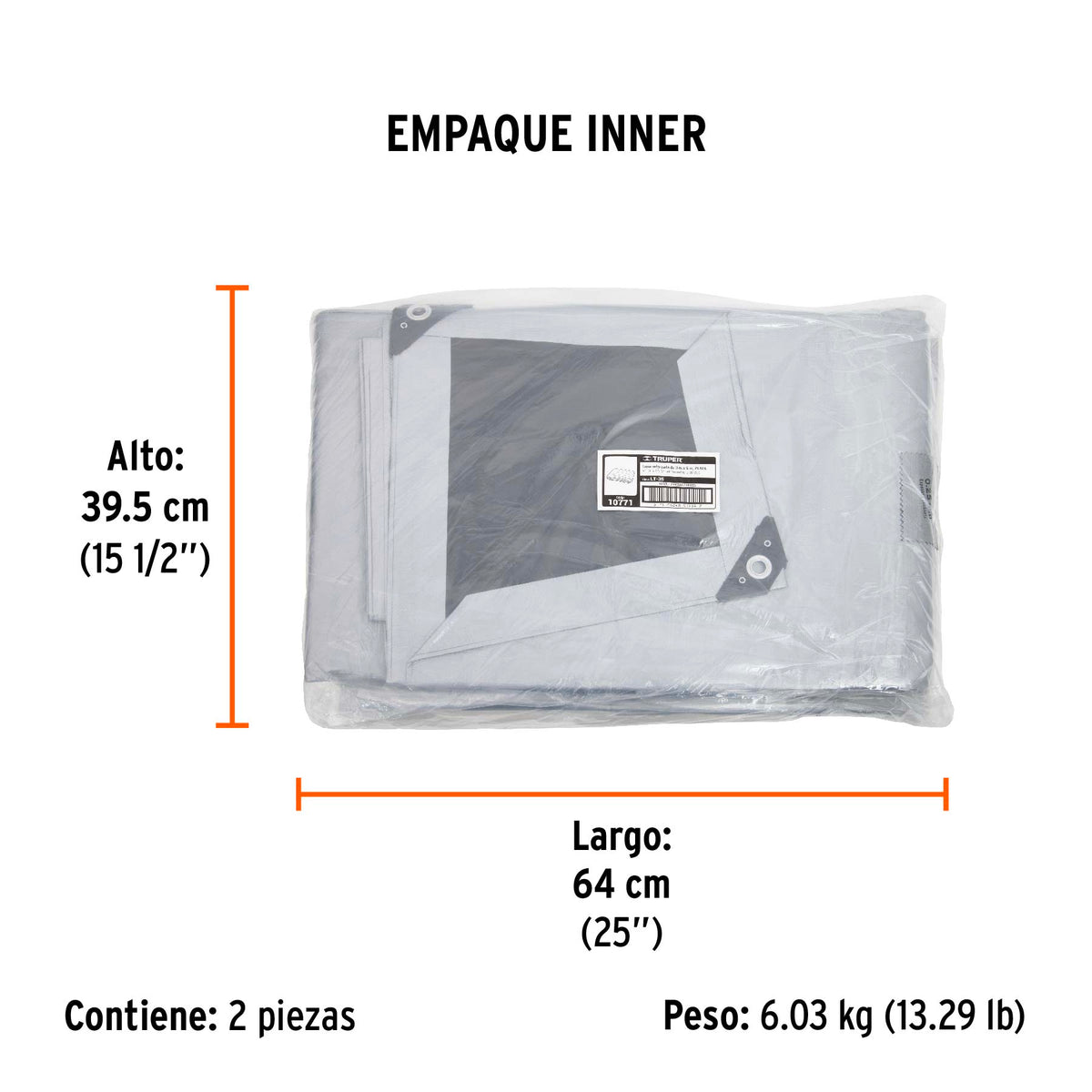Lona reforzada, 3 x 5 m, gris