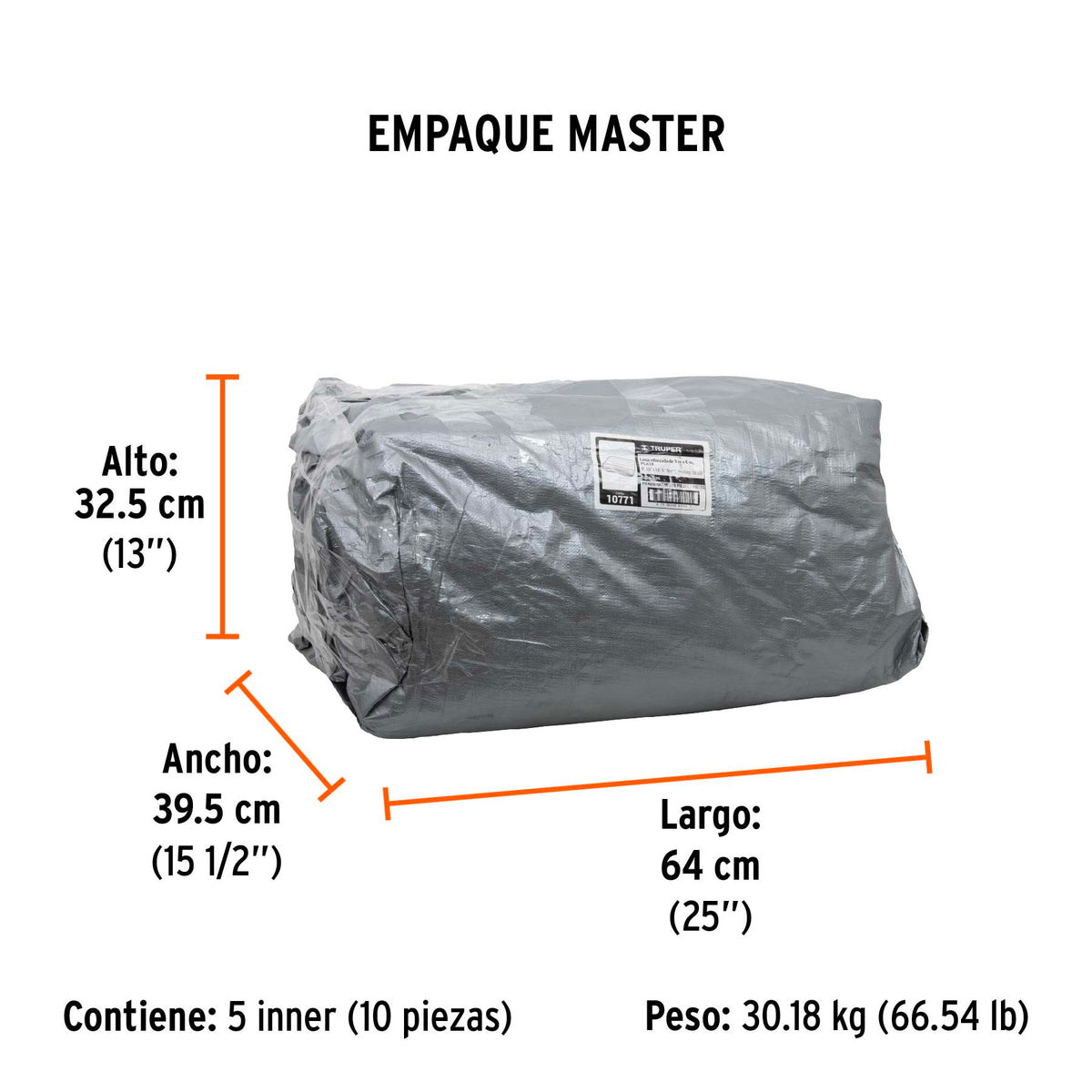 Lona reforzada, 3 x 5 m, gris