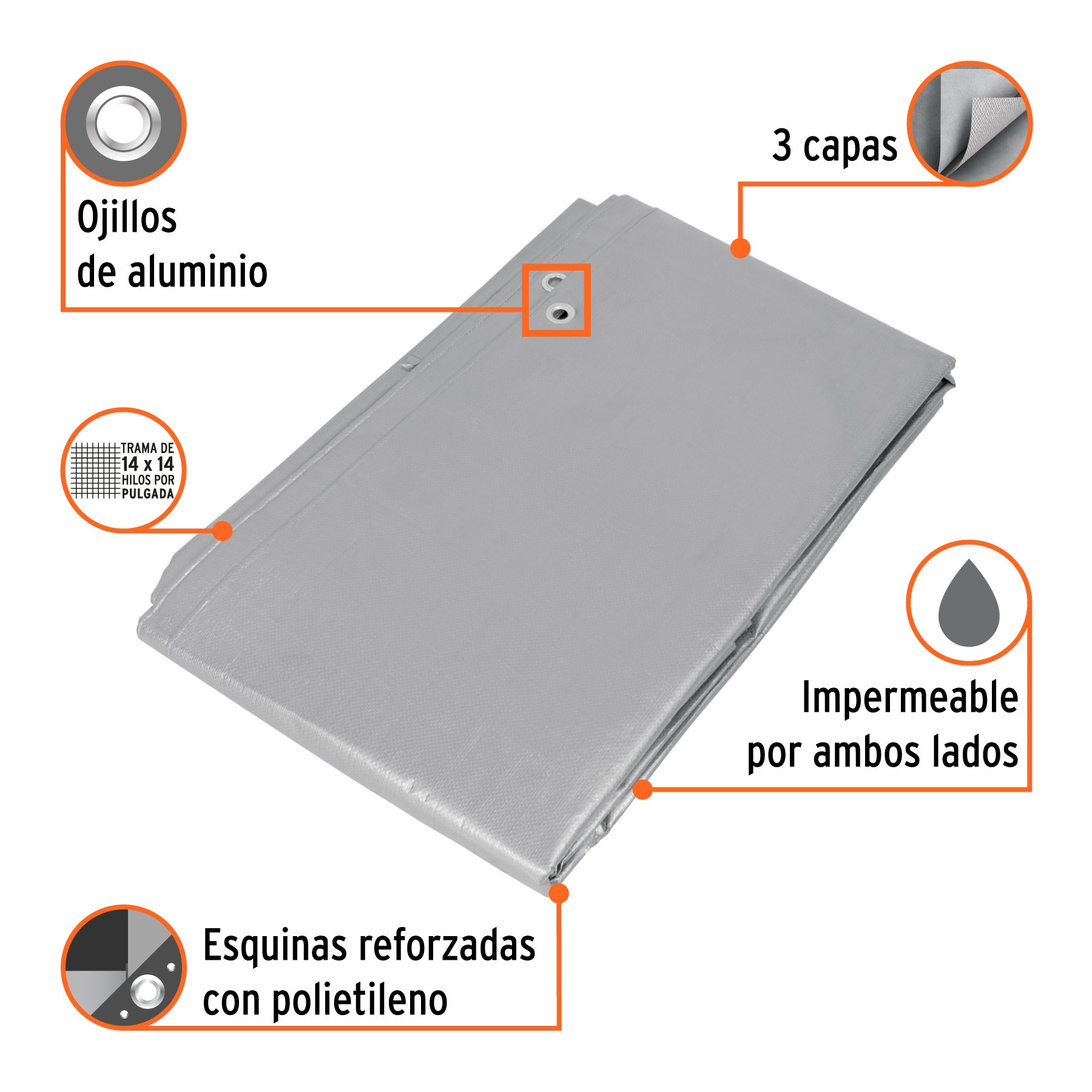 Lona reforzada, 3 x 5 m, gris