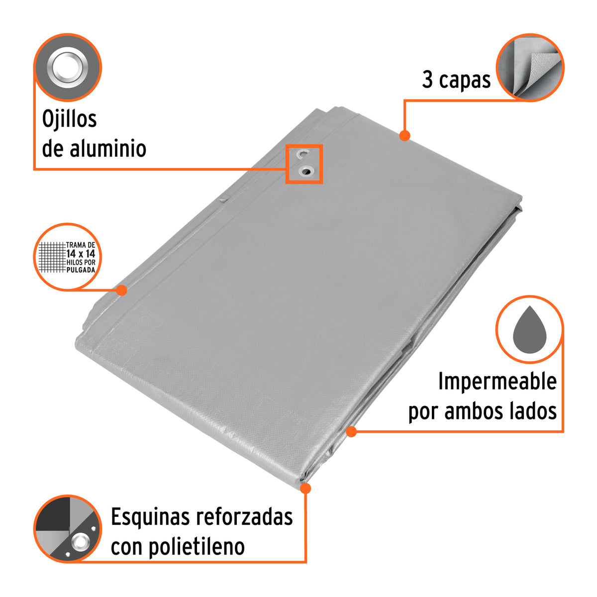 Lona reforzada, 3 x 5 m, gris