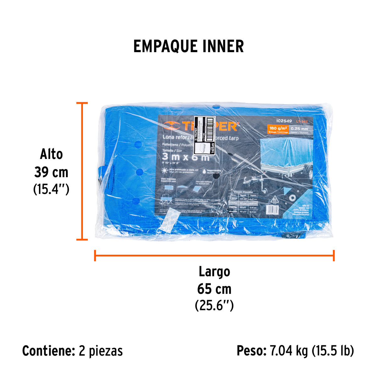 Lona reforzada, 3 x 6 m, azul