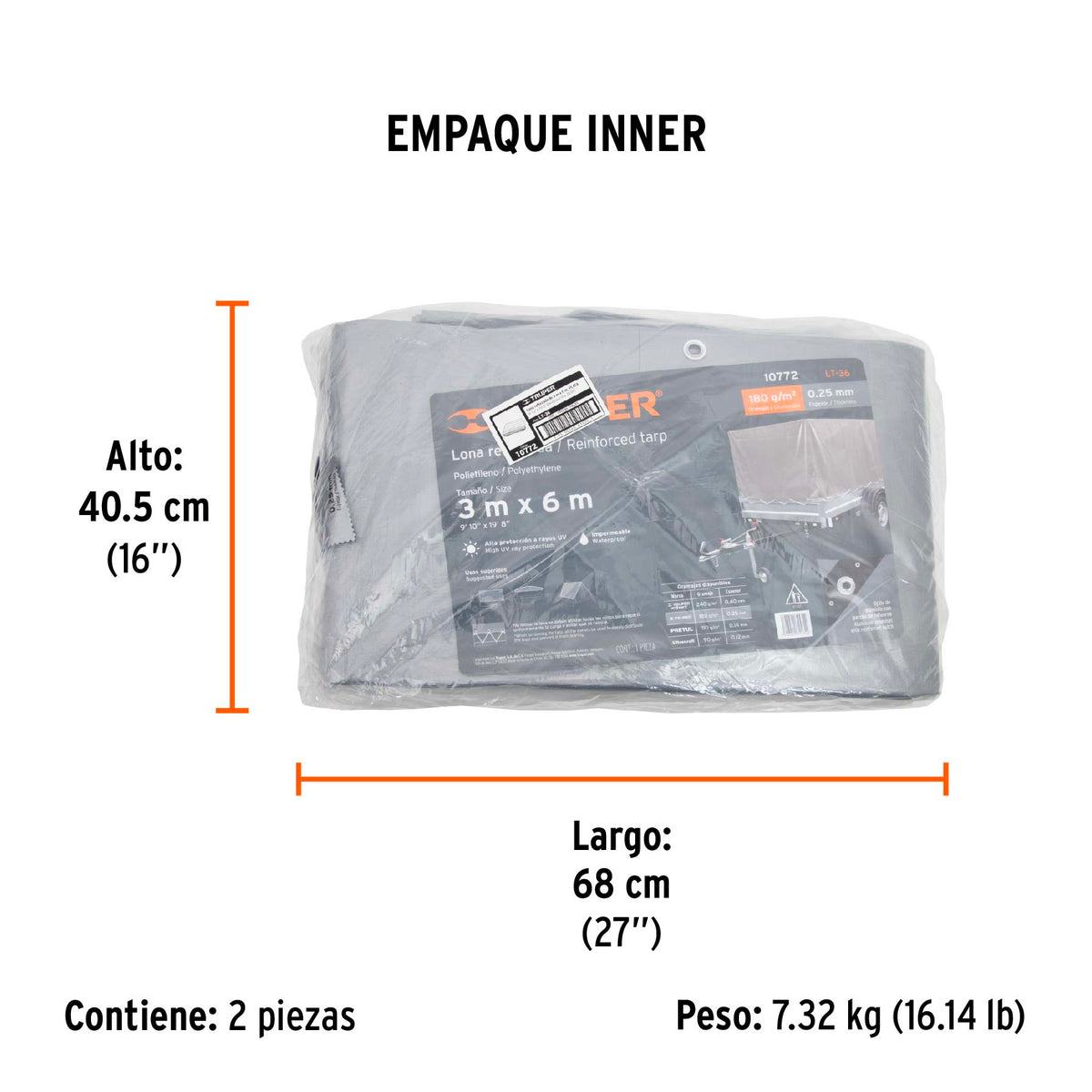 Lona reforzada, 3 x 6 m, gris