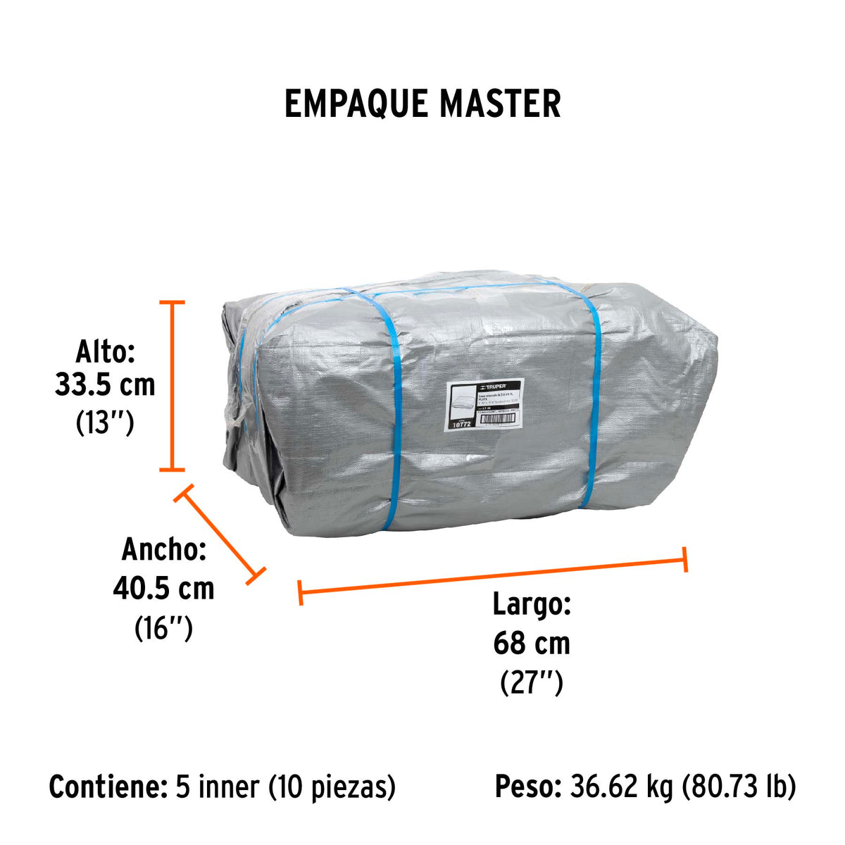 Lona reforzada, 3 x 6 m, gris