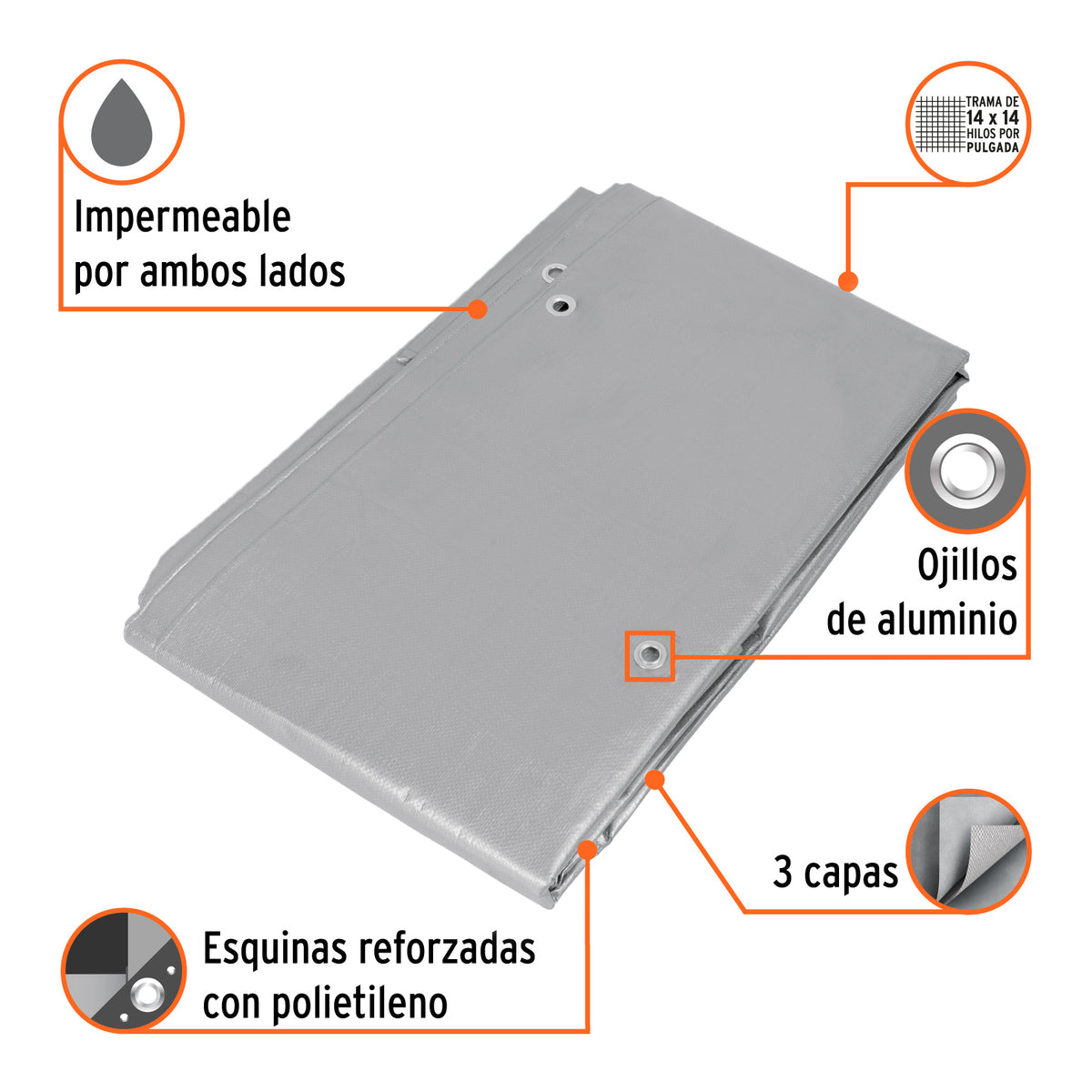 Lona reforzada, 3 x 6 m, gris