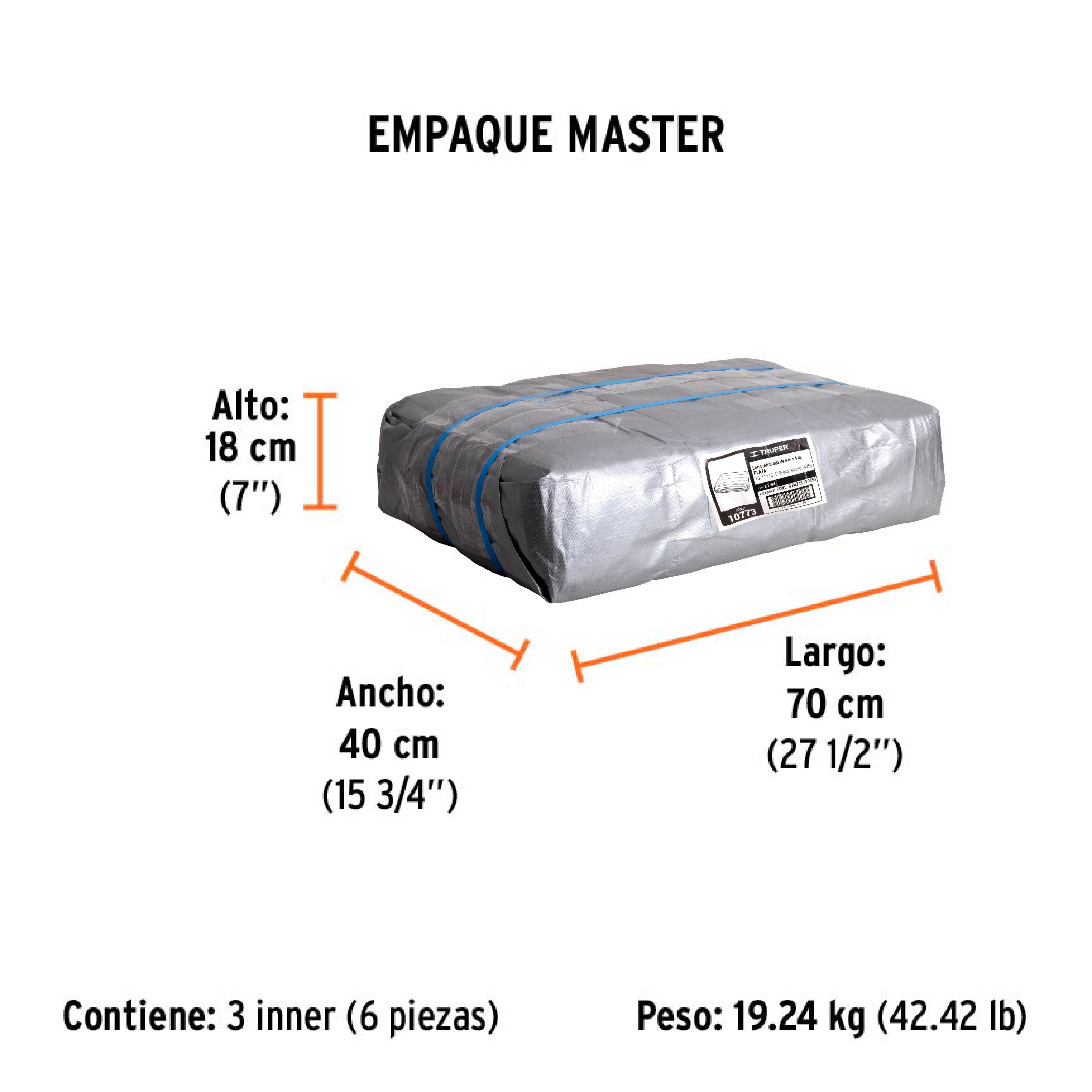 Lona reforzada, 4 x 4 m, gris