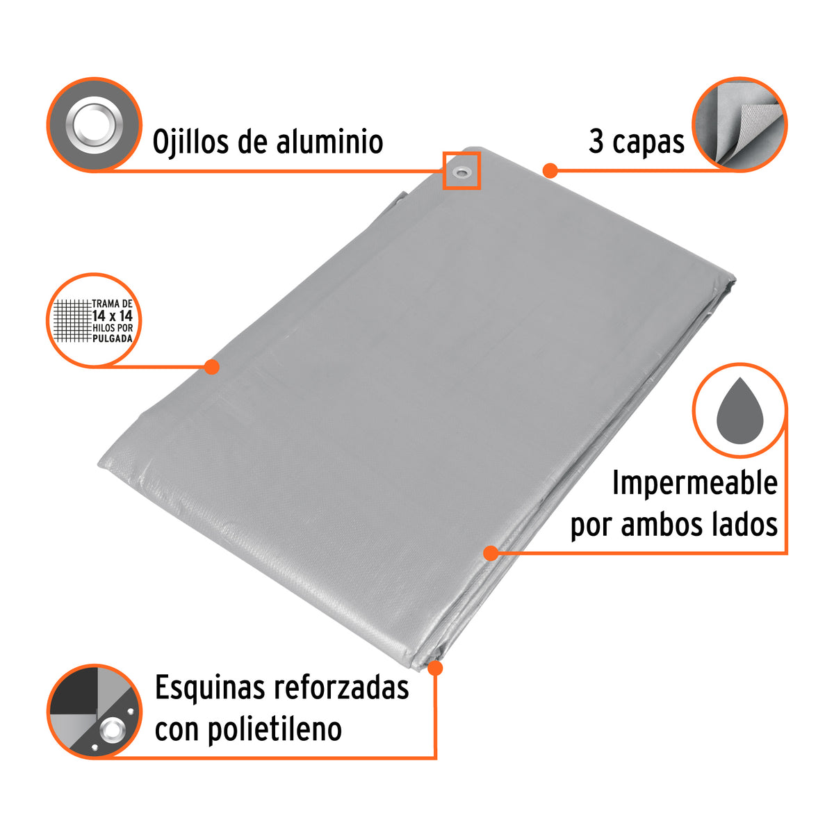 Lona reforzada, 4 x 4 m, gris