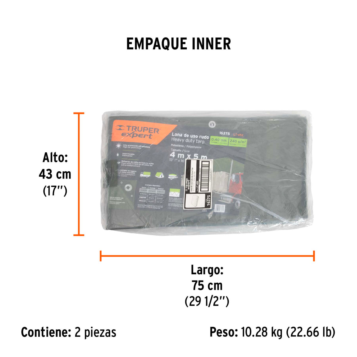 Lona uso rudo, verde olivo, 4 X 5 metros, Truper Expert
