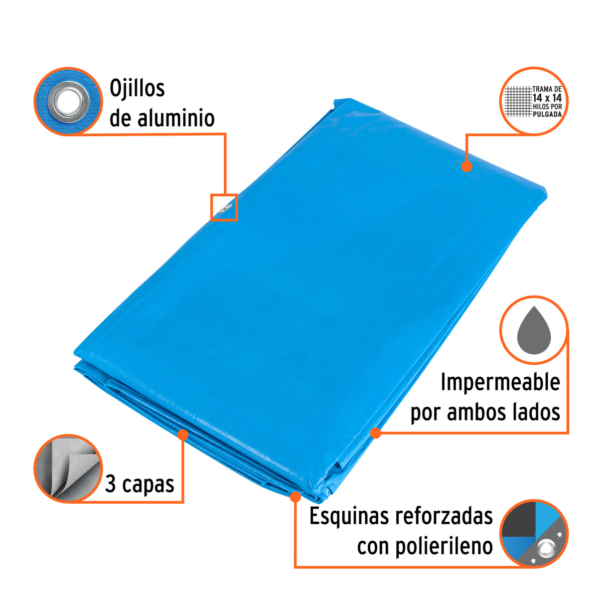 Lona reforzada, 4 x 5 metros, azul