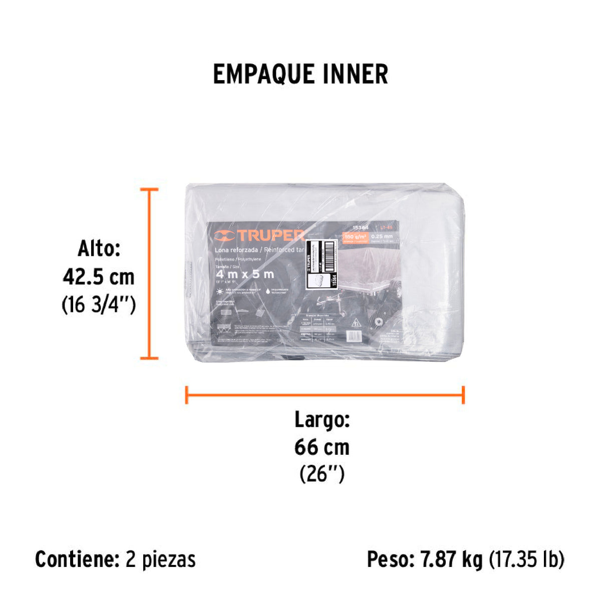 Lona reforzada, 4 x 5 m, gris