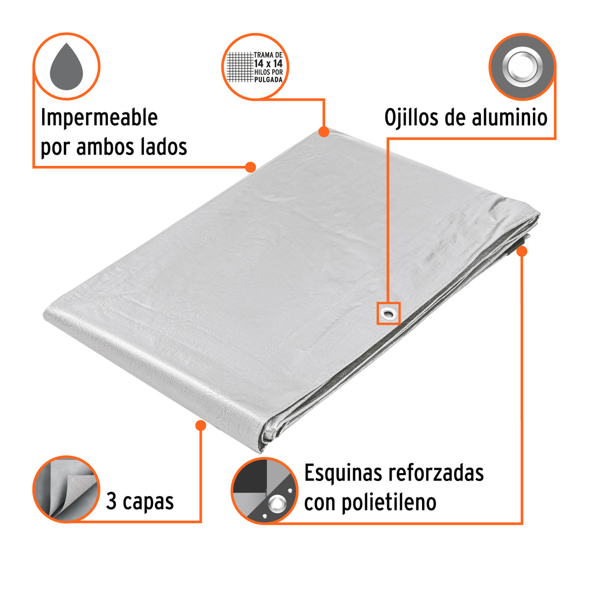 Lona reforzada, 4 x 5 m, gris