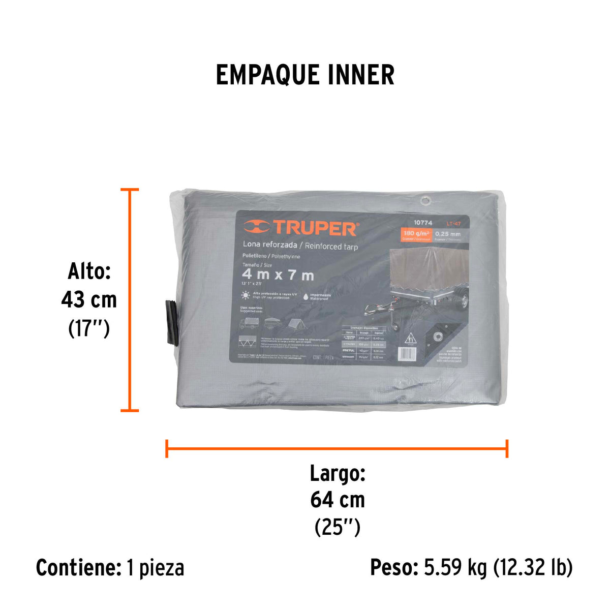 Lona reforzada, 4 x 7 m, gris