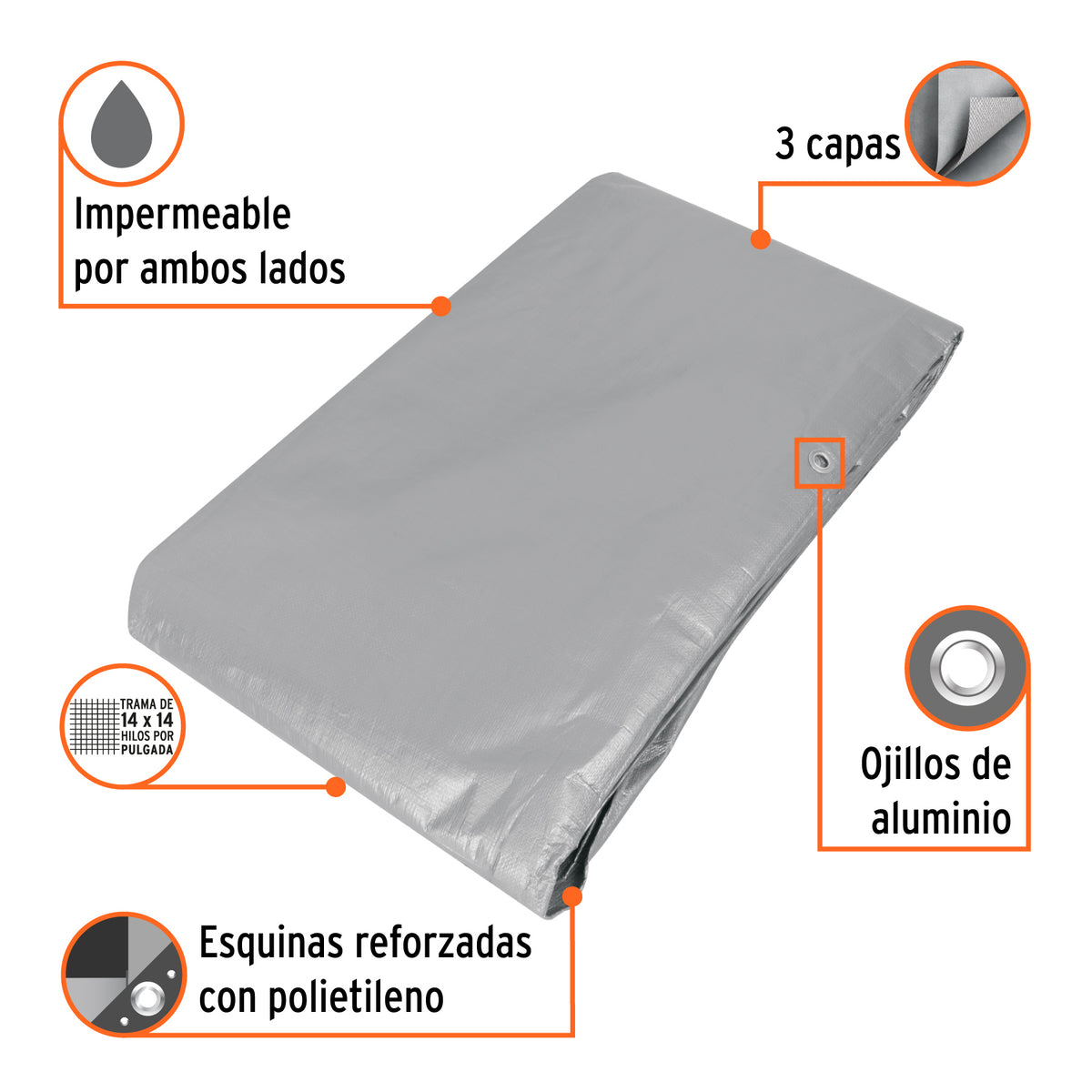 Lona reforzada, 5 x 5 m, gris
