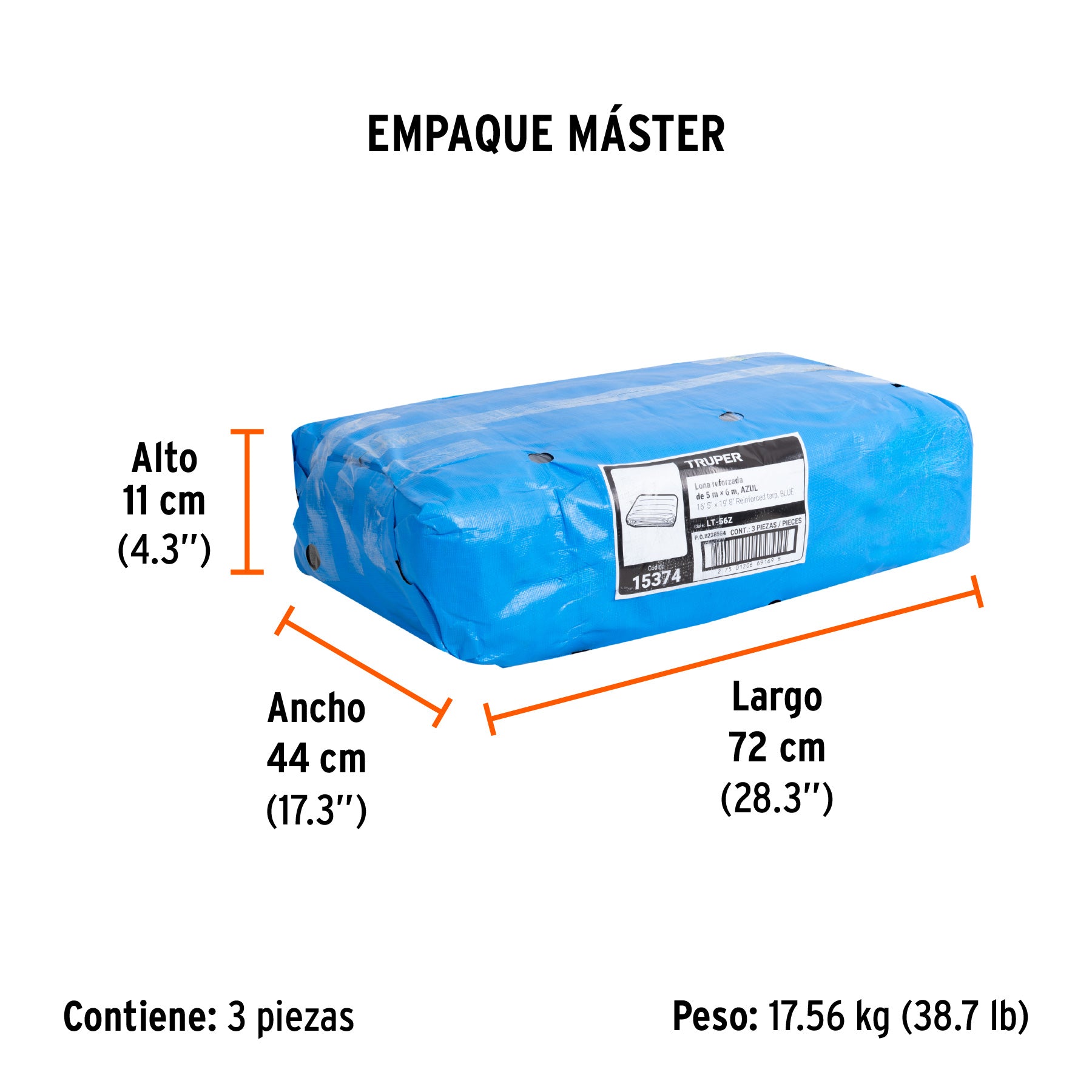 Lona reforzada, 5 x 6 metros, azul