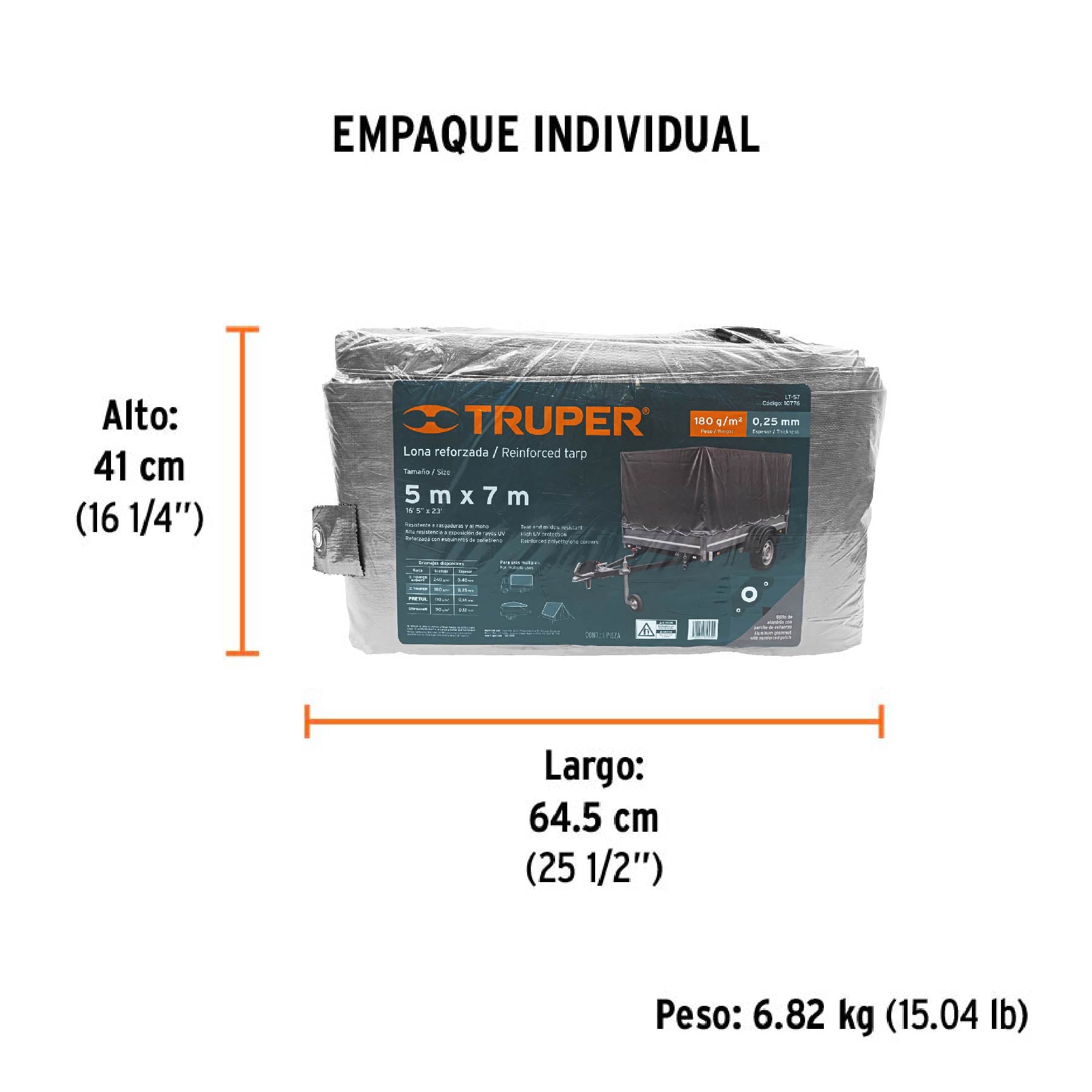 Lona reforzada, 5 x 7 m, gris