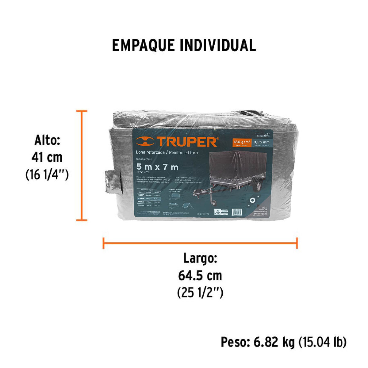 Lona reforzada, 5 x 7 m, gris
