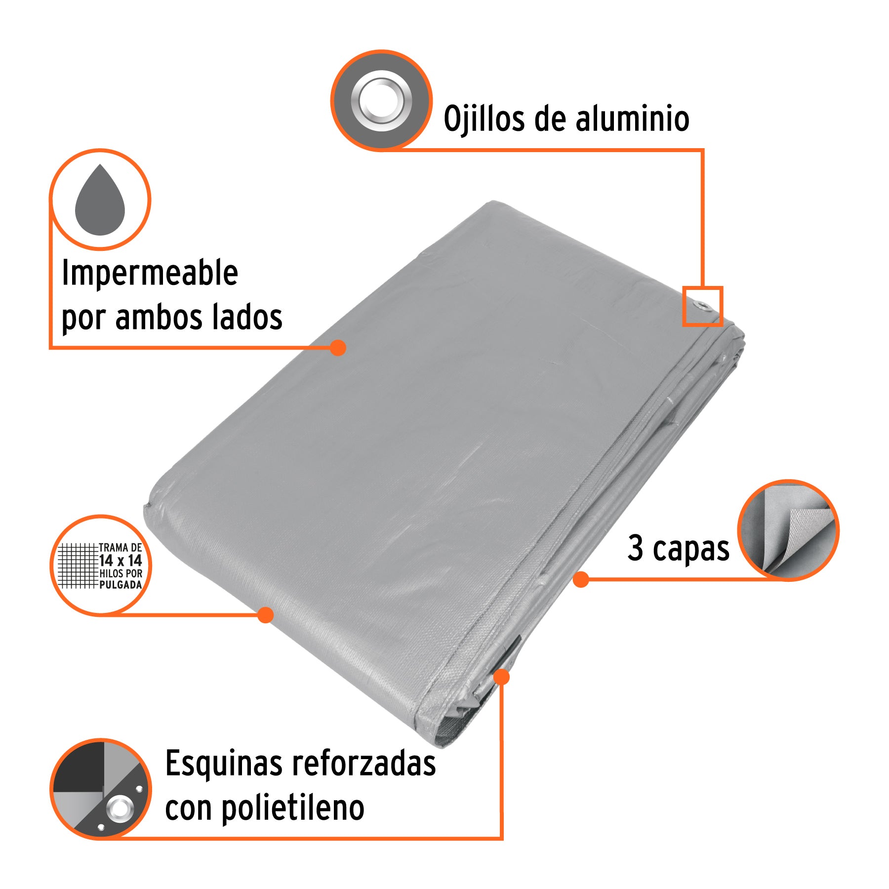 Lona reforzada, 5 x 7 m, gris