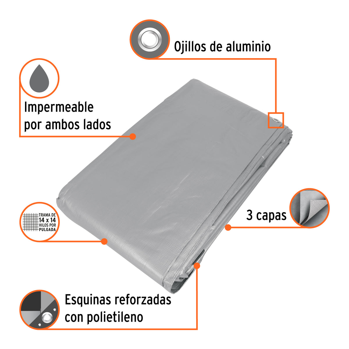 Lona reforzada, 5 x 7 m, gris