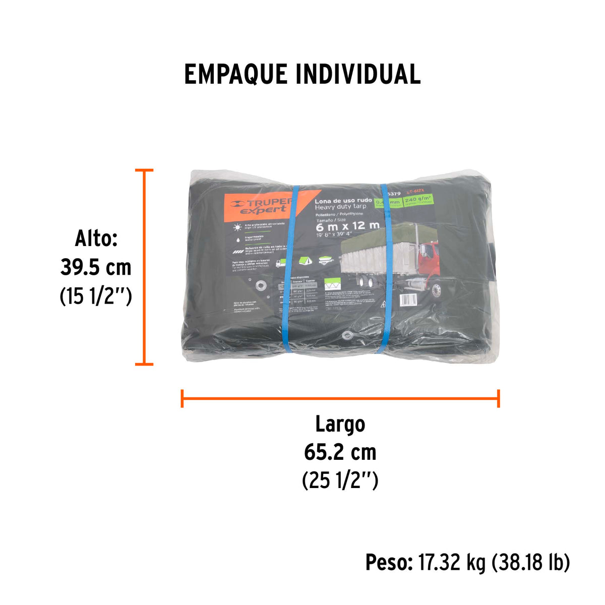 Lona uso rudo, verde olivo, 6 X 12 metros, Truper Expert