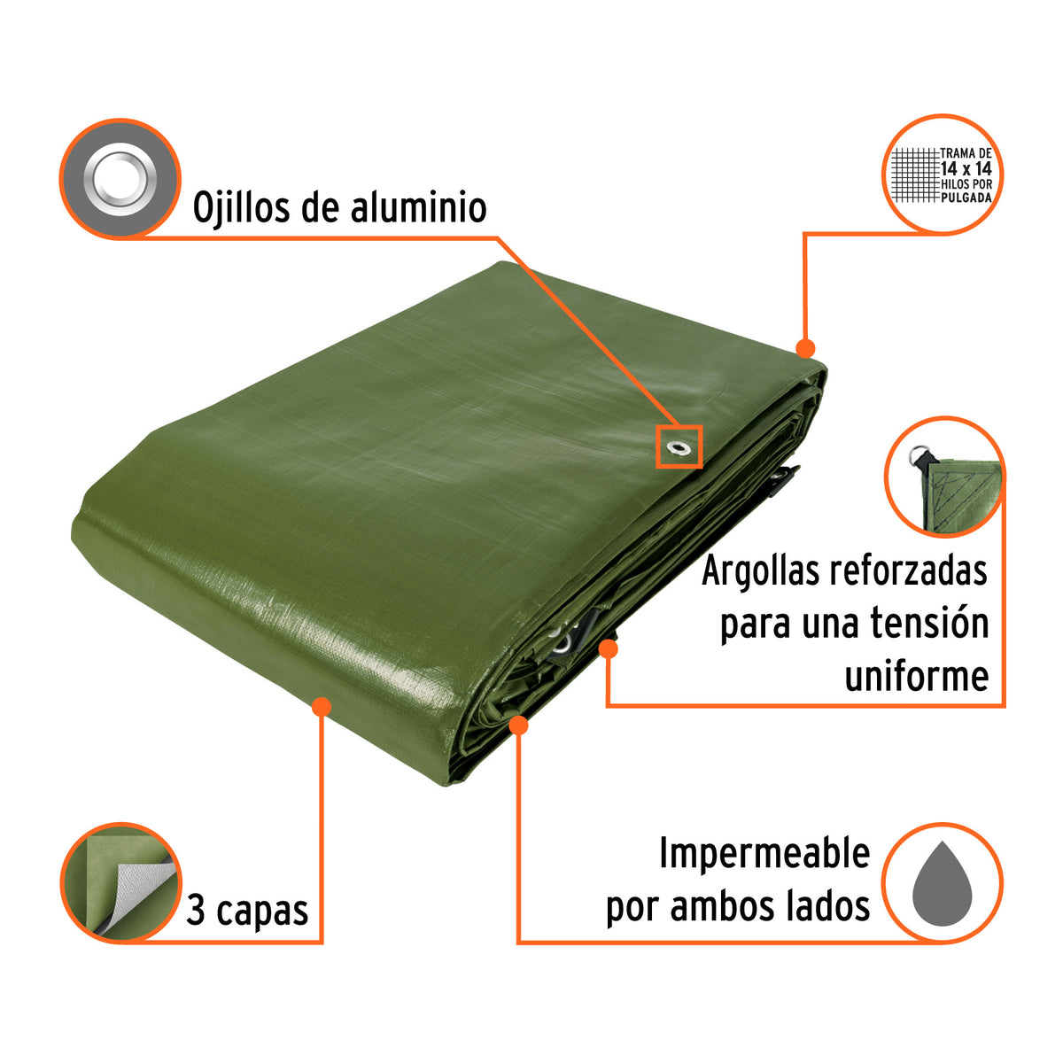 Lona uso rudo, verde olivo, 6 X 12 metros, Truper Expert
