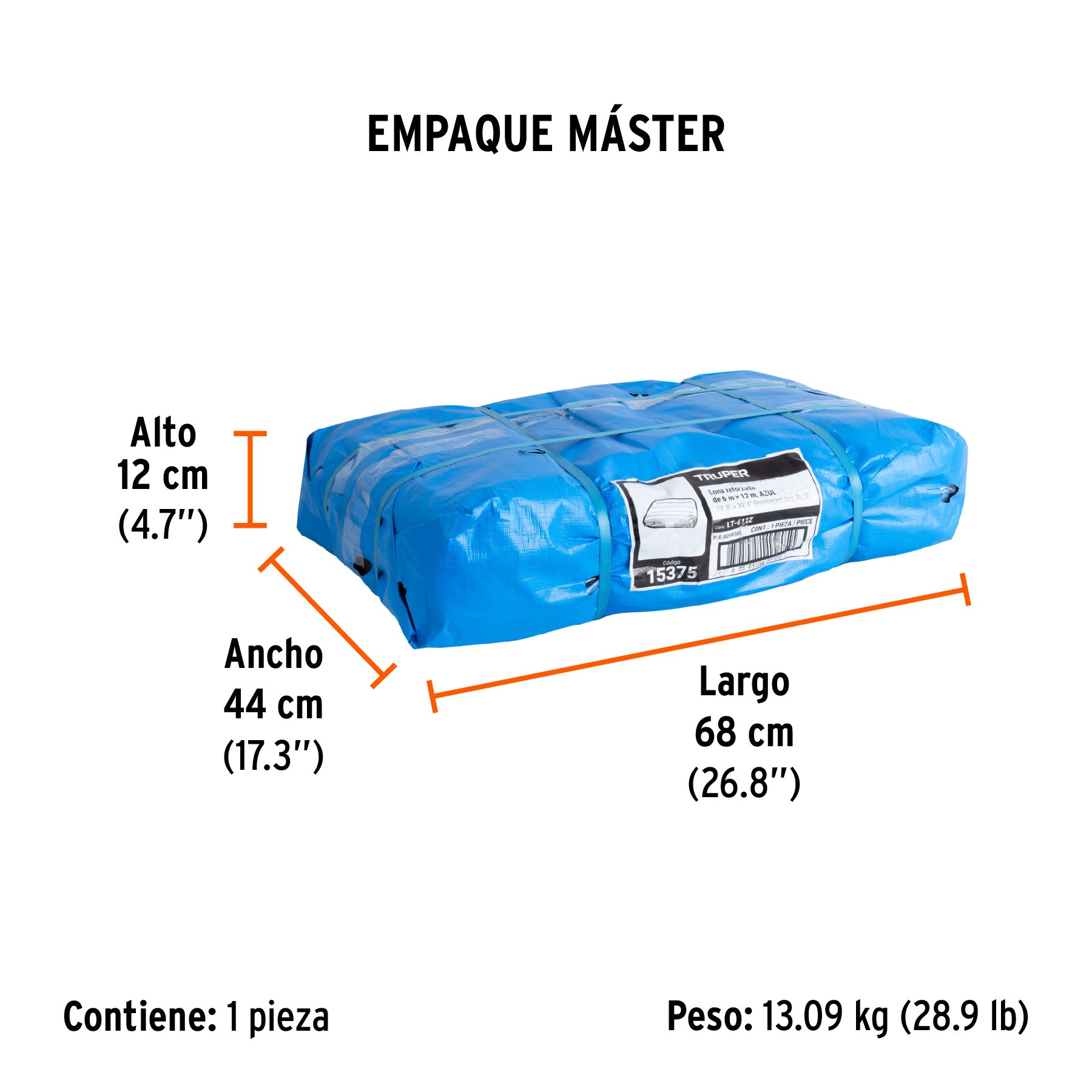 Lona reforzada, 6 x 12 metros, azul