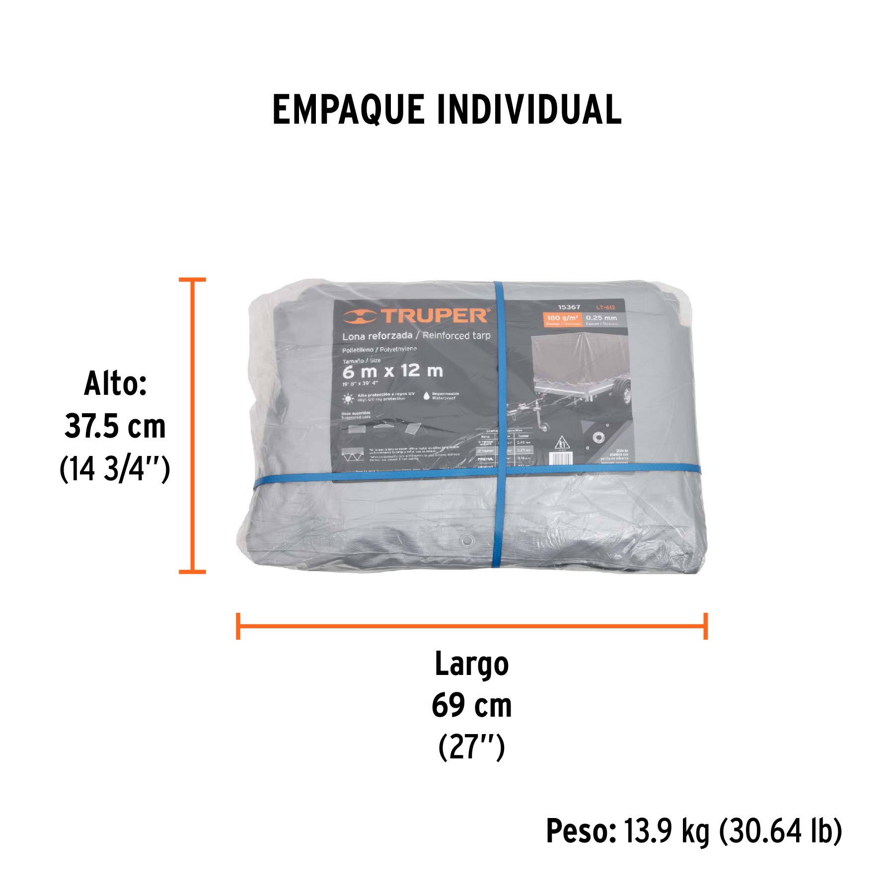 Lona reforzada, 6 x 12 m, gris