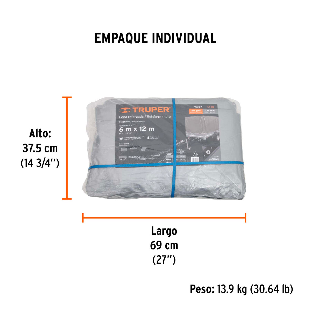 Lona reforzada, 6 x 12 m, gris