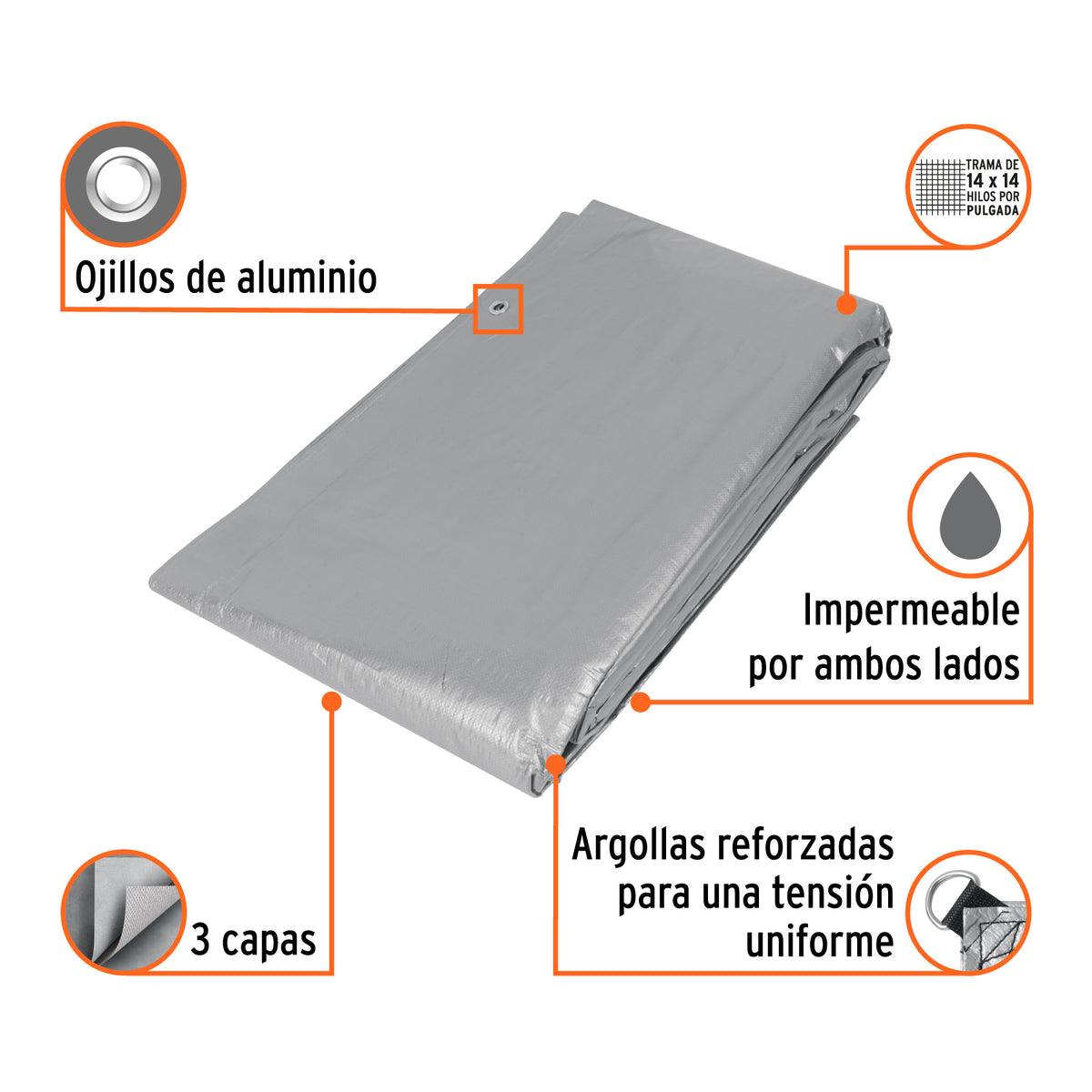 Lona reforzada, 6 x 6 m, gris