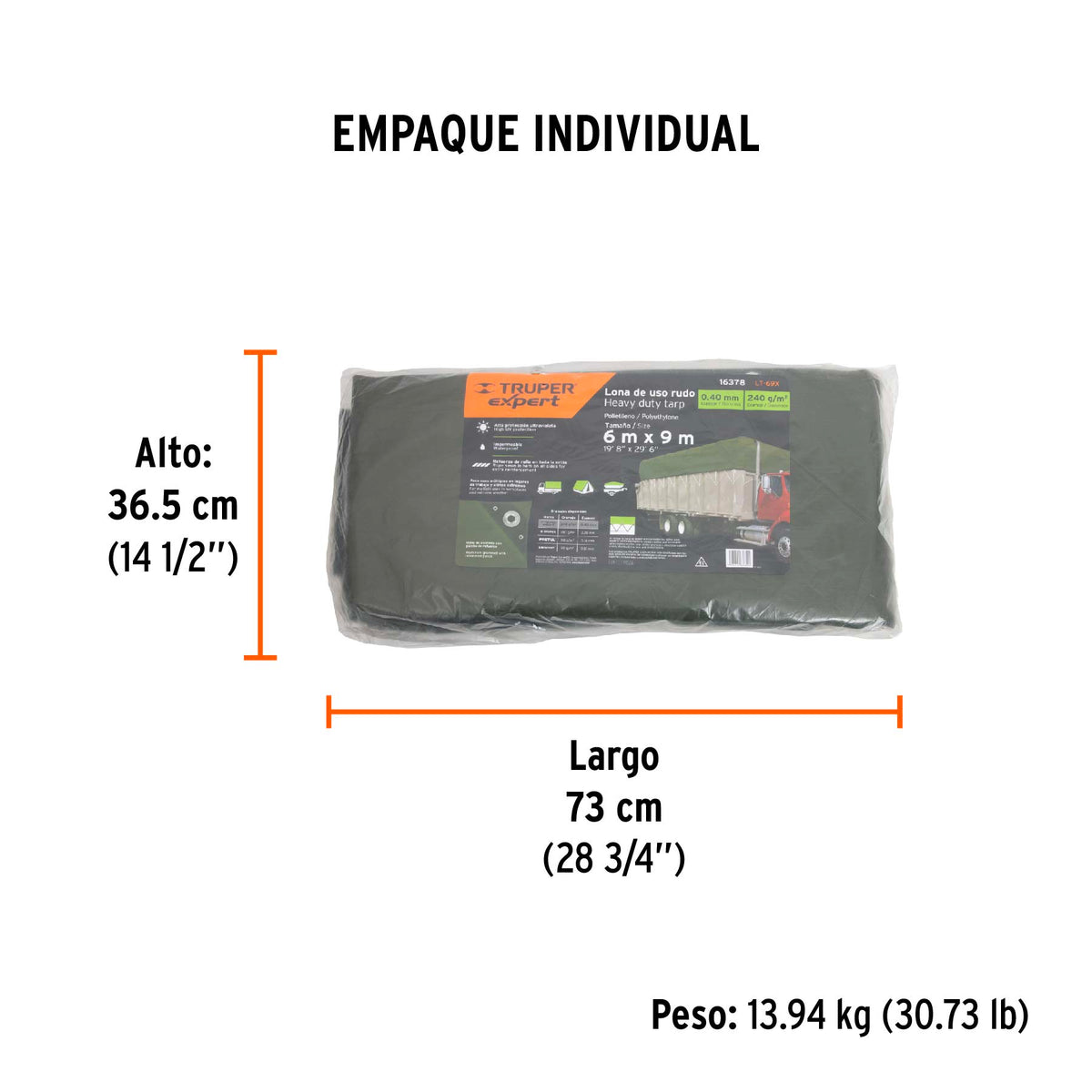 Lona uso rudo, verde olivo, 6 X 9 metros, Truper Expert