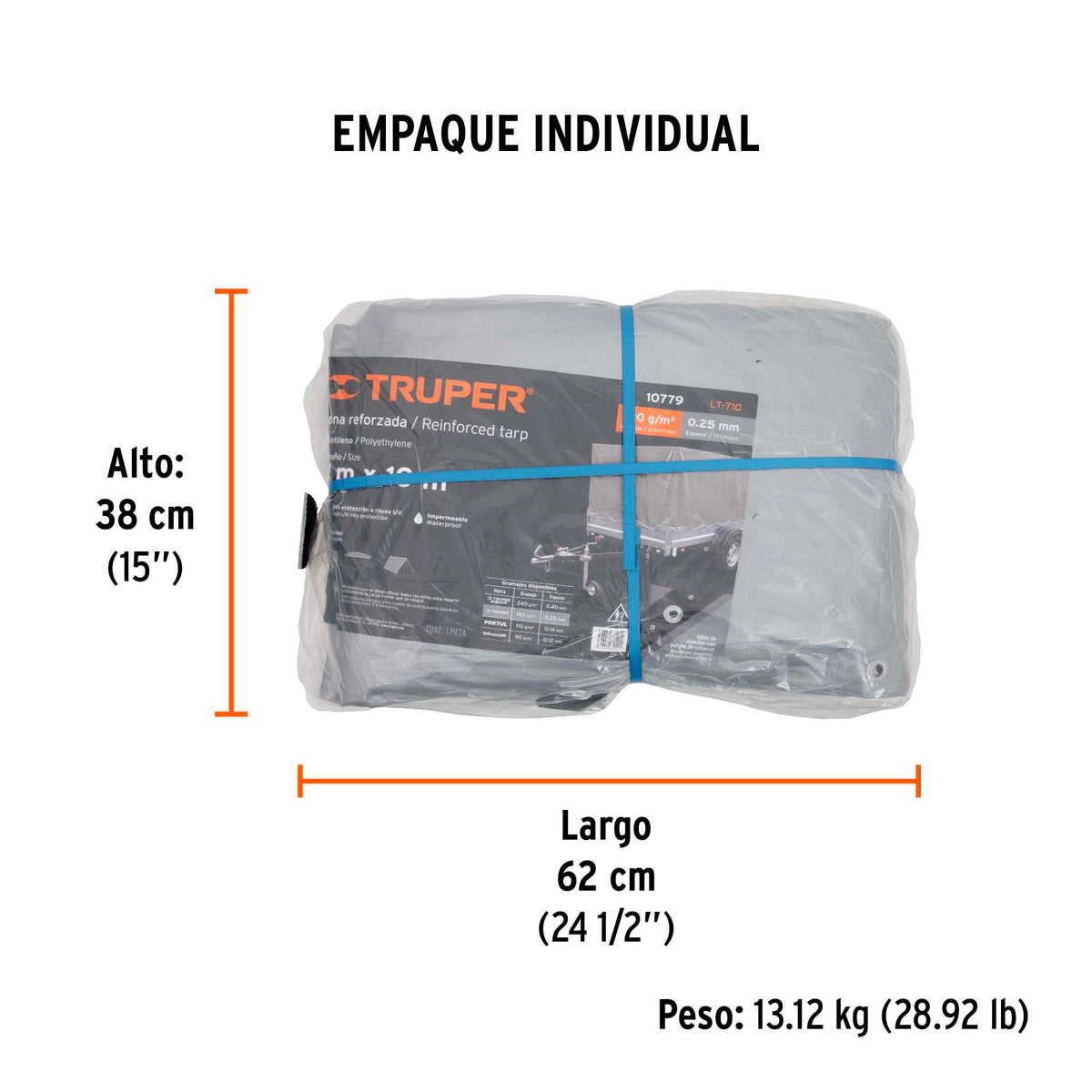 Lona reforzada, 7 x 10 m, gris