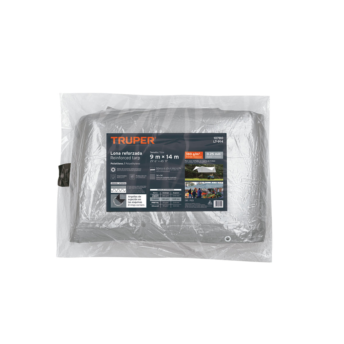 Lona reforzada, 9 x 14 m, gris