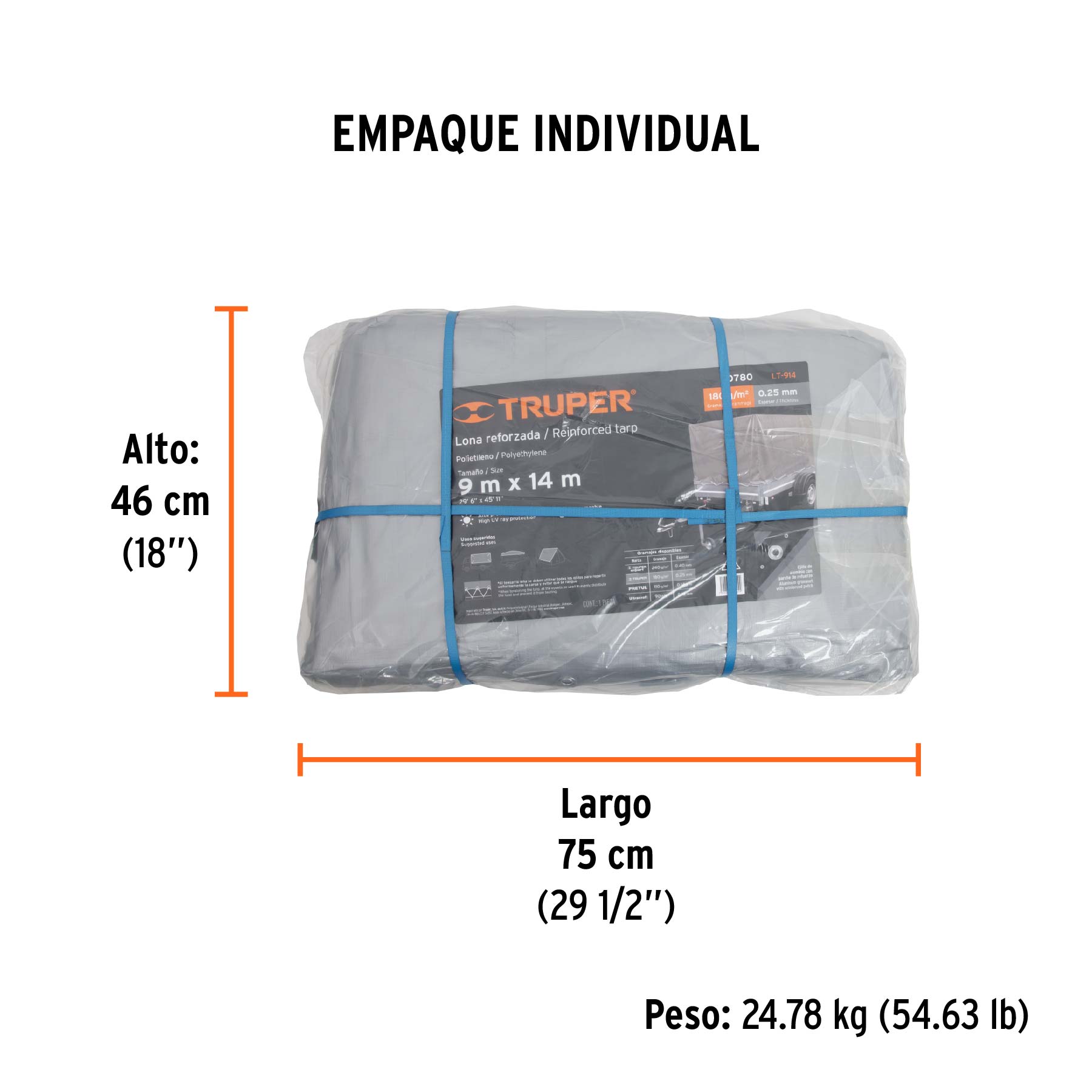 Lona reforzada, 9 x 14 m, gris