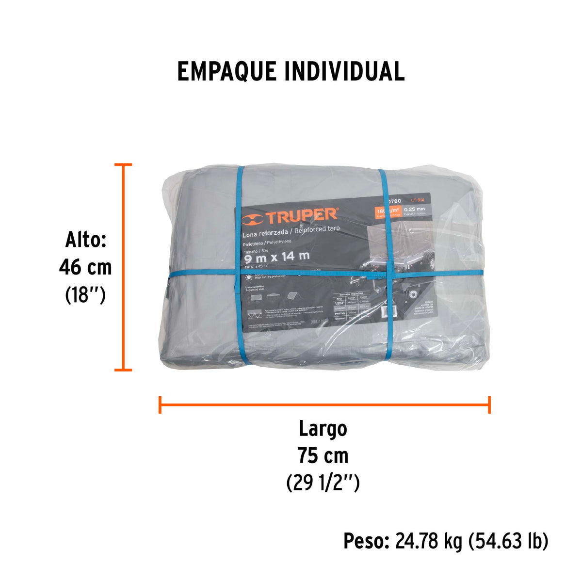 Lona reforzada, 9 x 14 m, gris