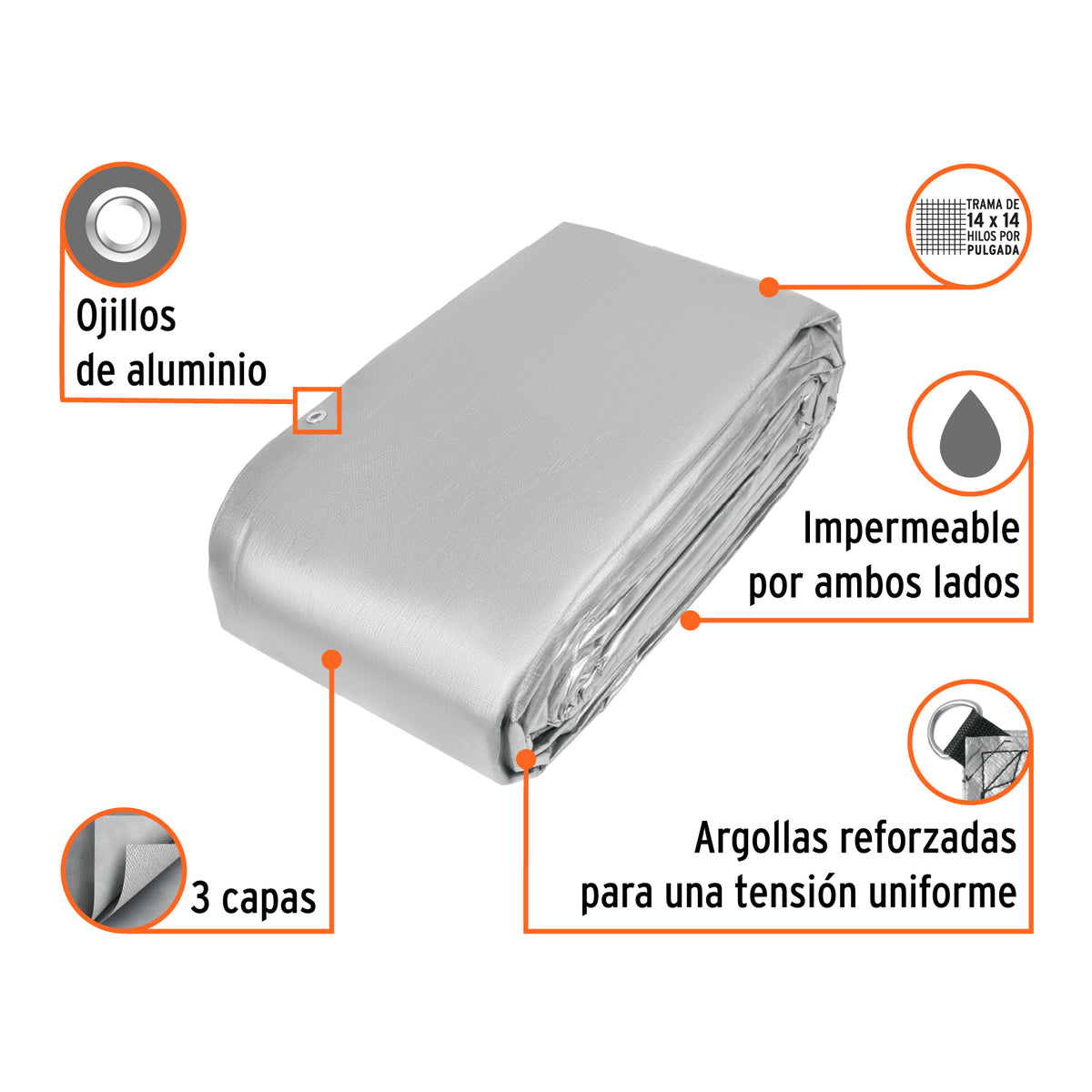 Lona reforzada, 9 x 14 m, gris