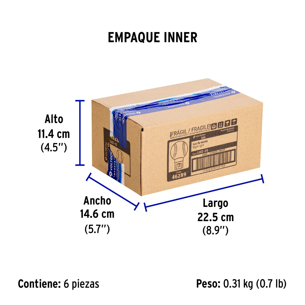 Luz de noche con lámpara E12, pelota de béisbol, Volteck