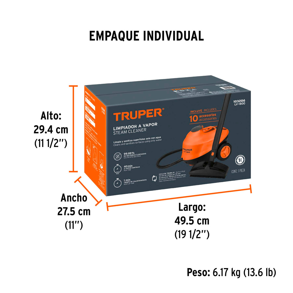 Limpiador a vapor, 1800W, Truper
