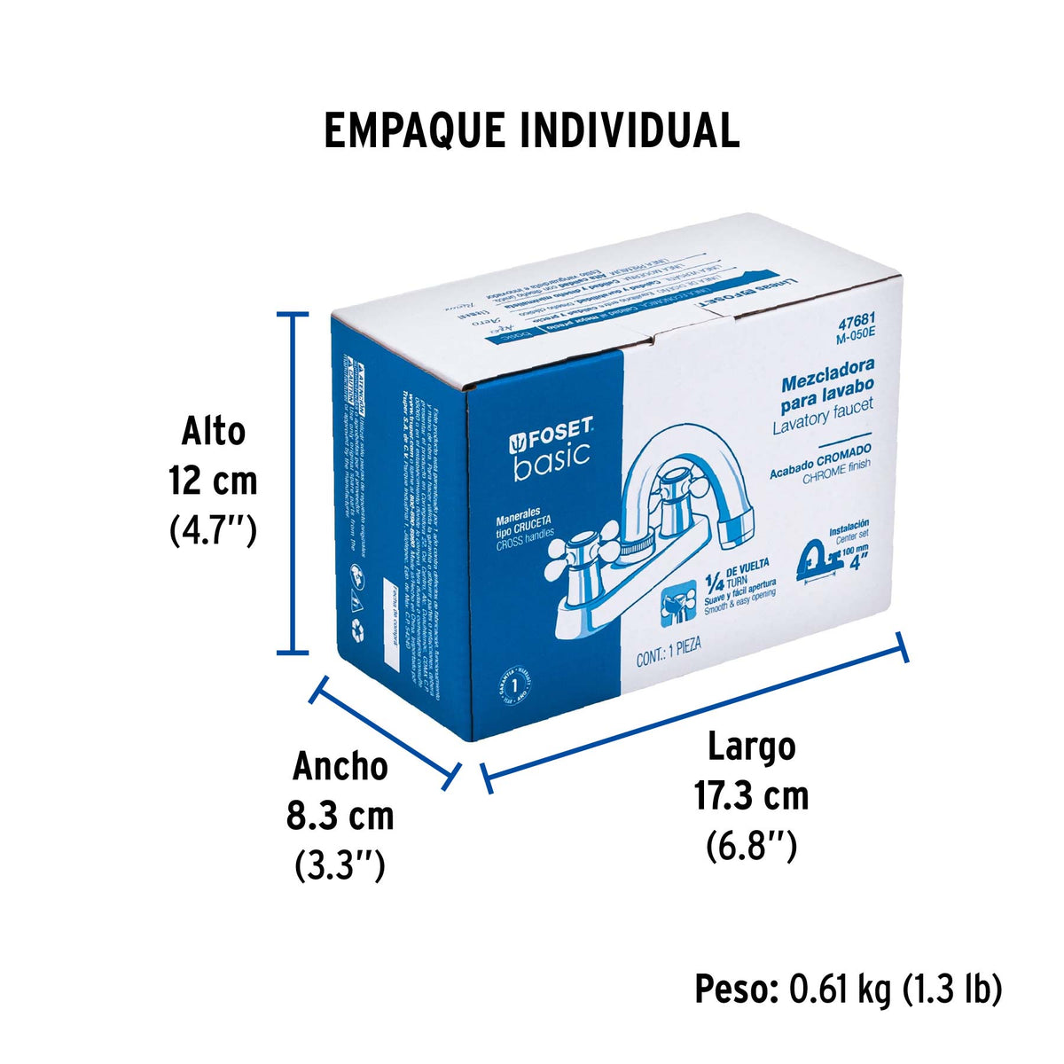 Mezcladora p/lavabo,manerales cruceta, cuello curvo, Basic