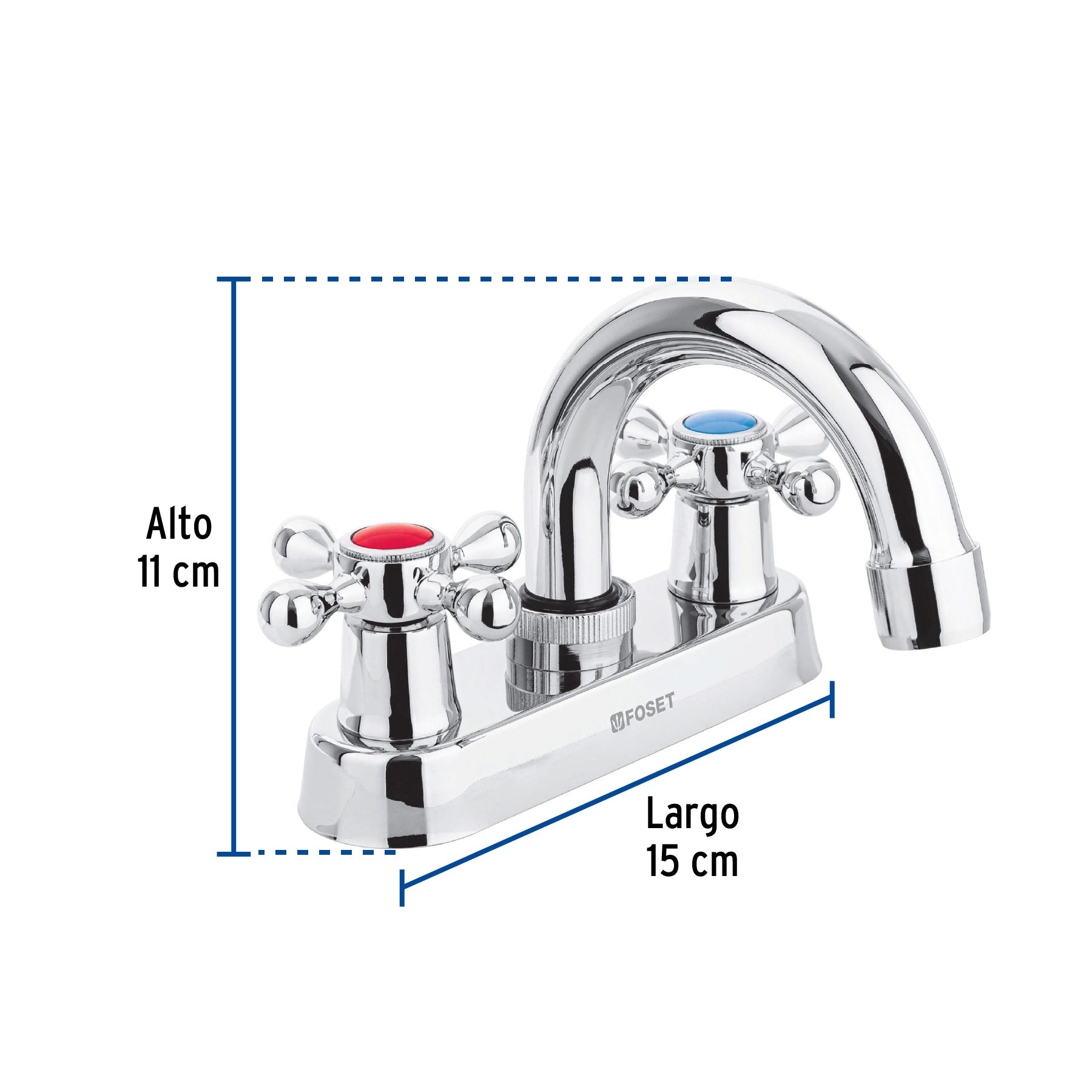 Mezcladora p/lavabo,manerales cruceta, cuello curvo, Basic