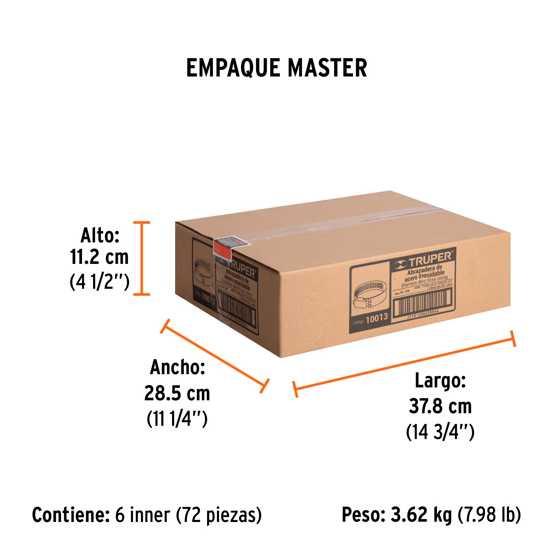 Abrazadera 10 de acero inoxidable, bolsa con 2 pzas