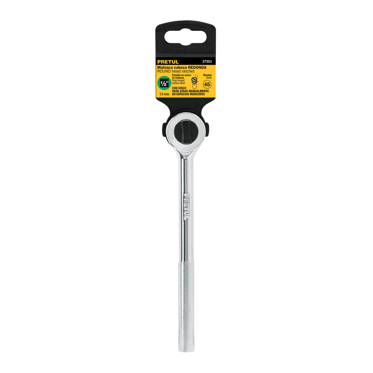 Matraca cuadro 1/2' cabeza redonda con disco, Pretul