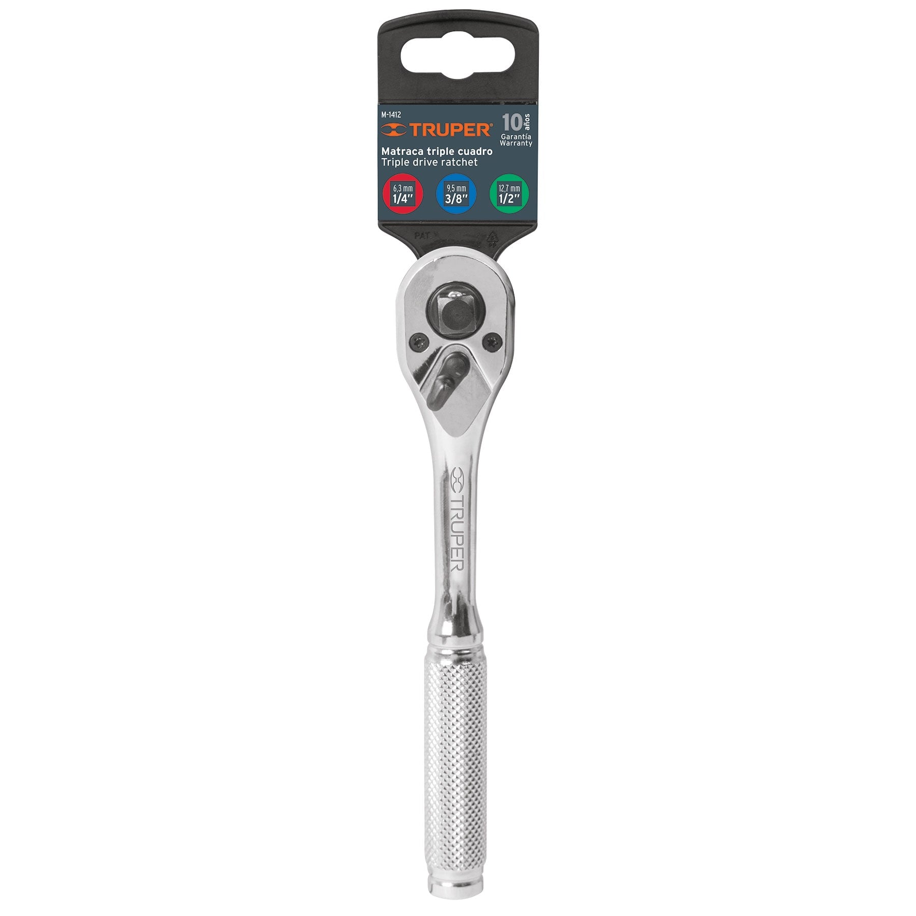 Matraca triple, cuadro 1/4", 3/8" y 1/2"